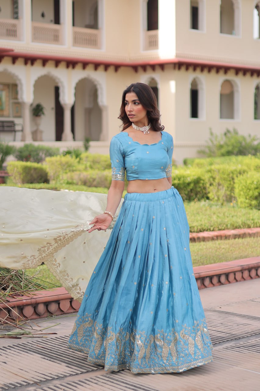 Sky blue Color Wedding Lehenga Outfits for Sangeet - Mehndi - Baraat