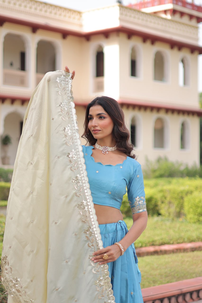 Sky blue Color Wedding Lehenga Outfits for Sangeet - Mehndi - Baraat