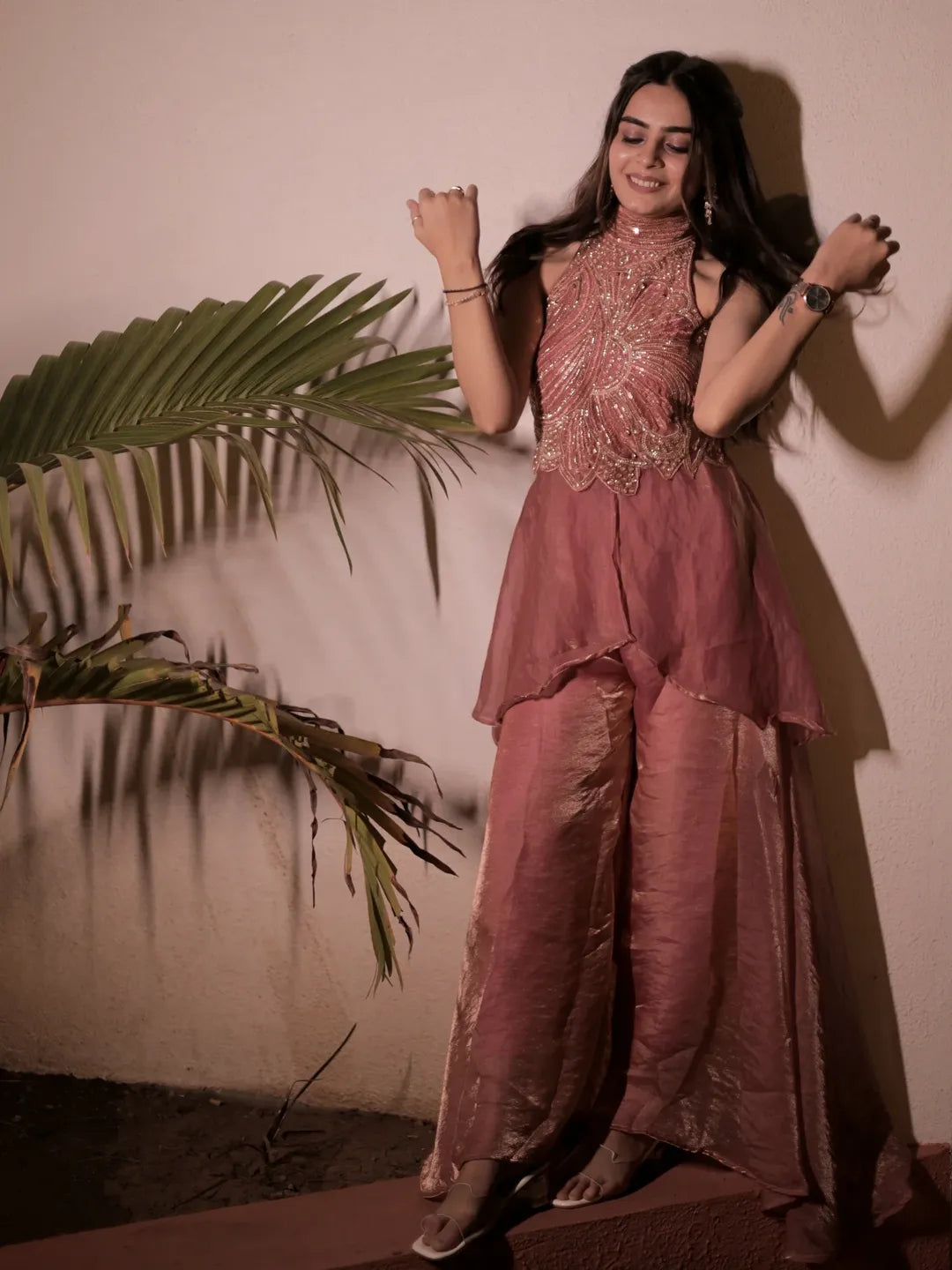 Pink Designer Full Neck Handwork Sharara Set for Women S to XXL – Premium Fendy Silk Party Wear