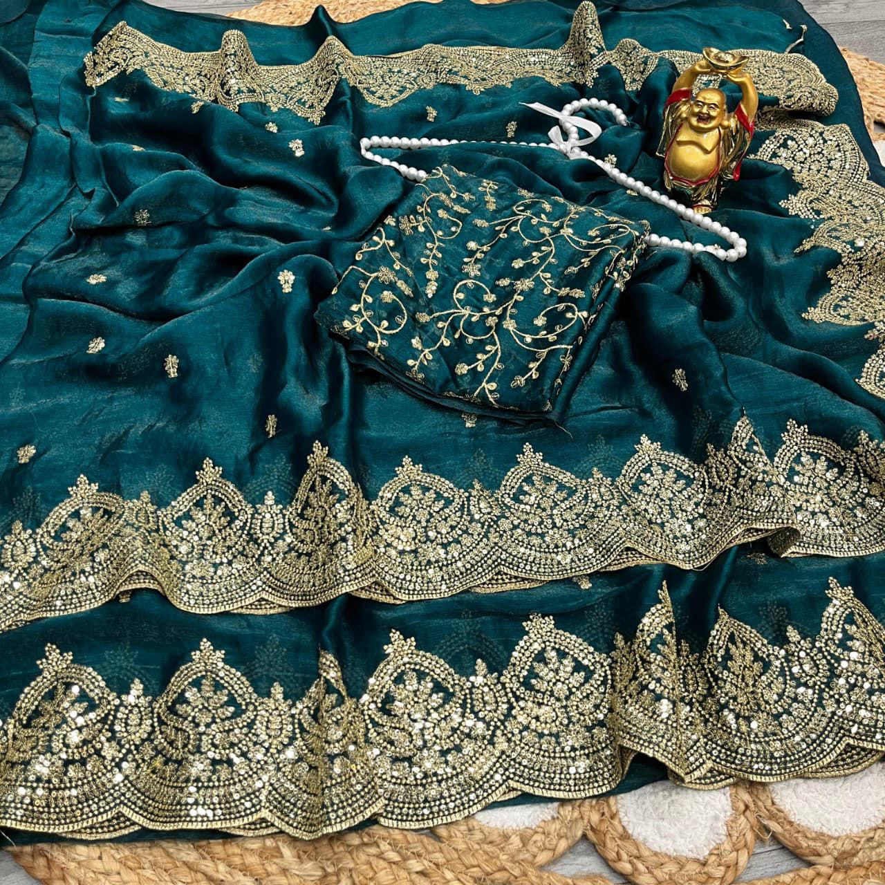 Teal Lightweight Elegant and Beautifully Crafted Saree | Nardev Fashion