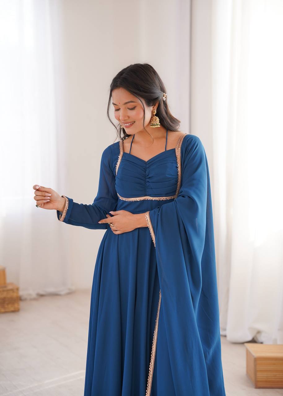 Teal Designer Anarkali with Dupatta | Festival & Wedding Wear – Nardev Fashion