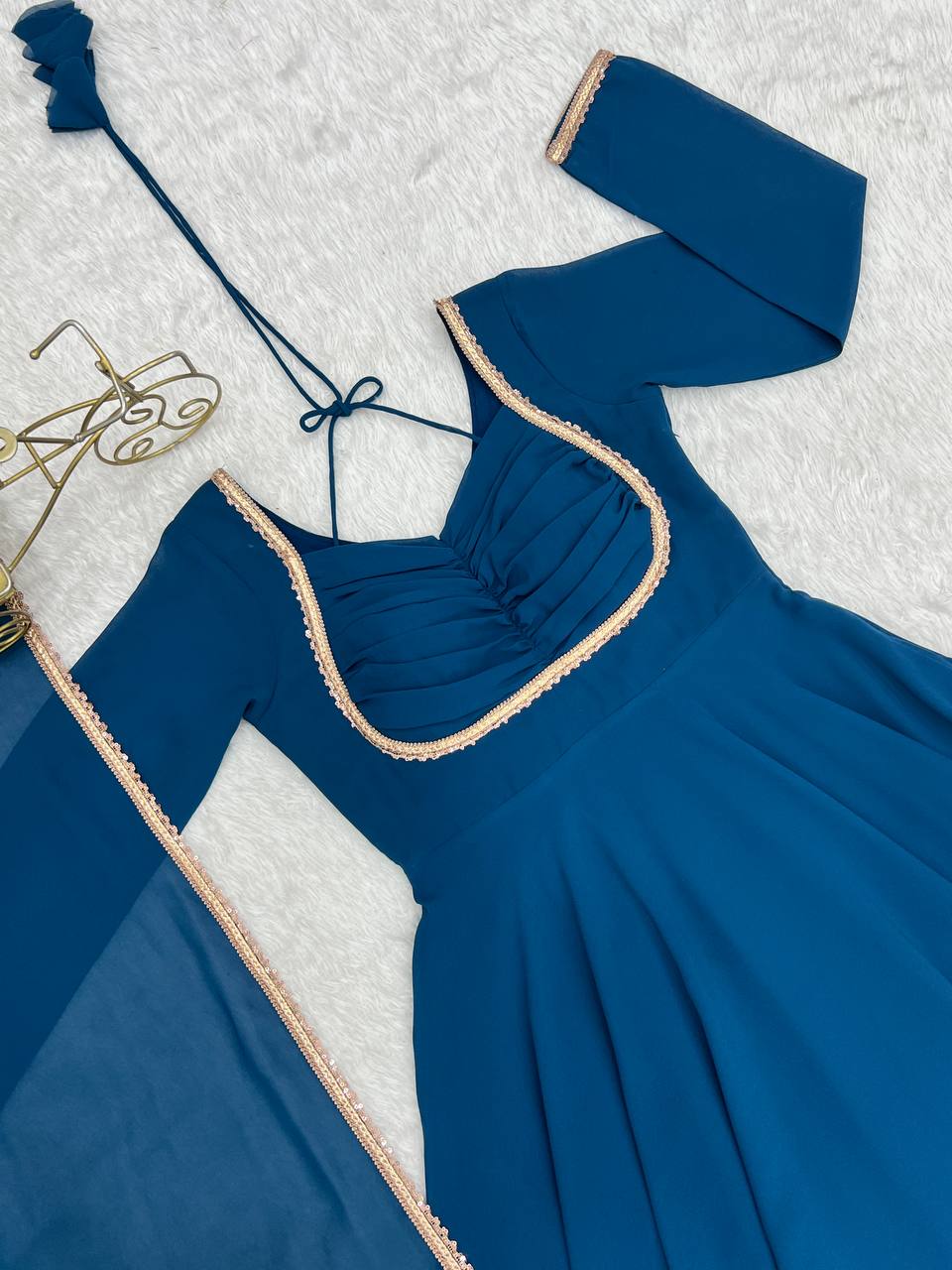 Teal Designer Anarkali with Dupatta | Festival & Wedding Wear – Nardev Fashion