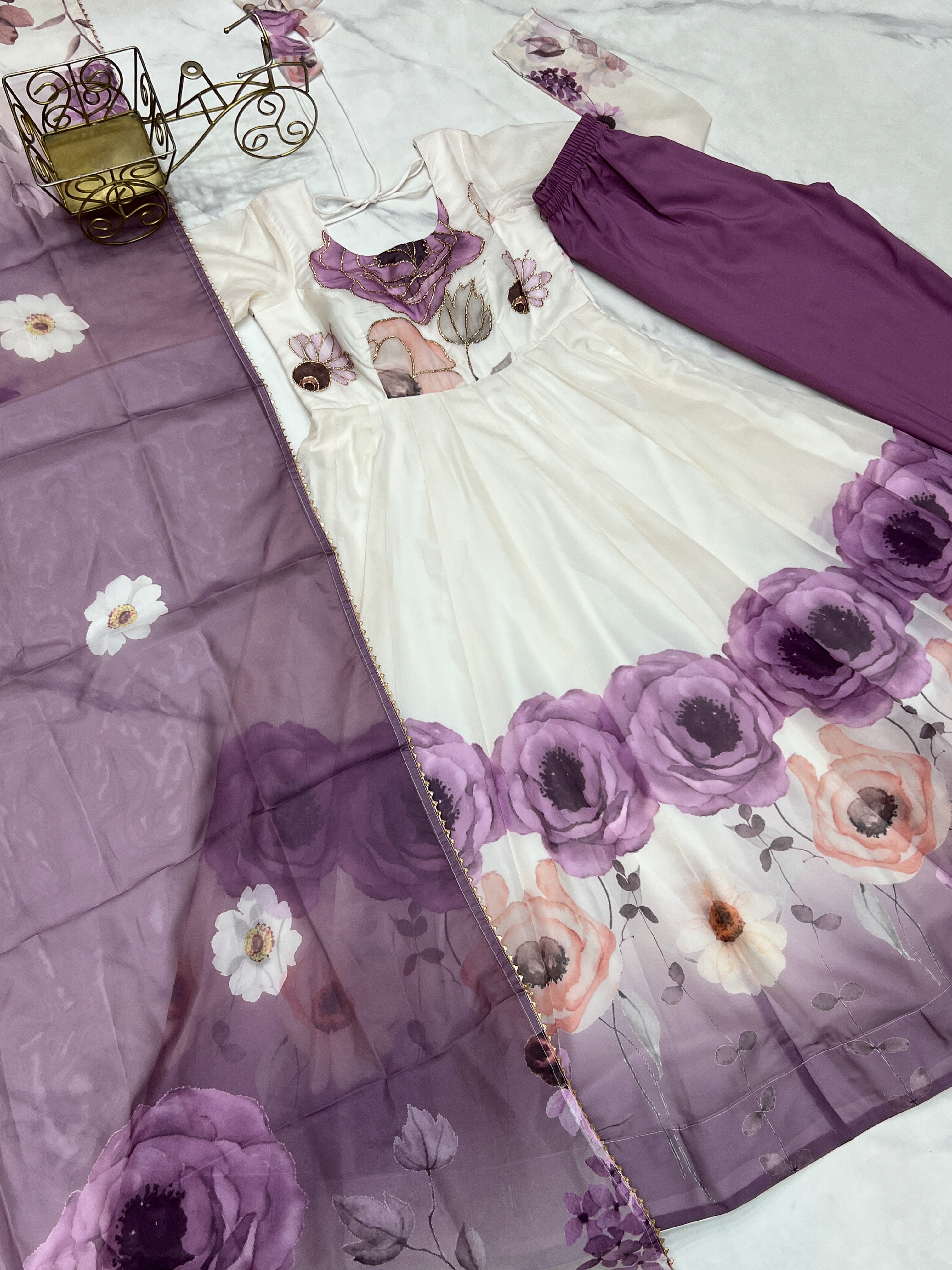 Violet Color Festival Floral Anarkali Set - Aarti Chauhan