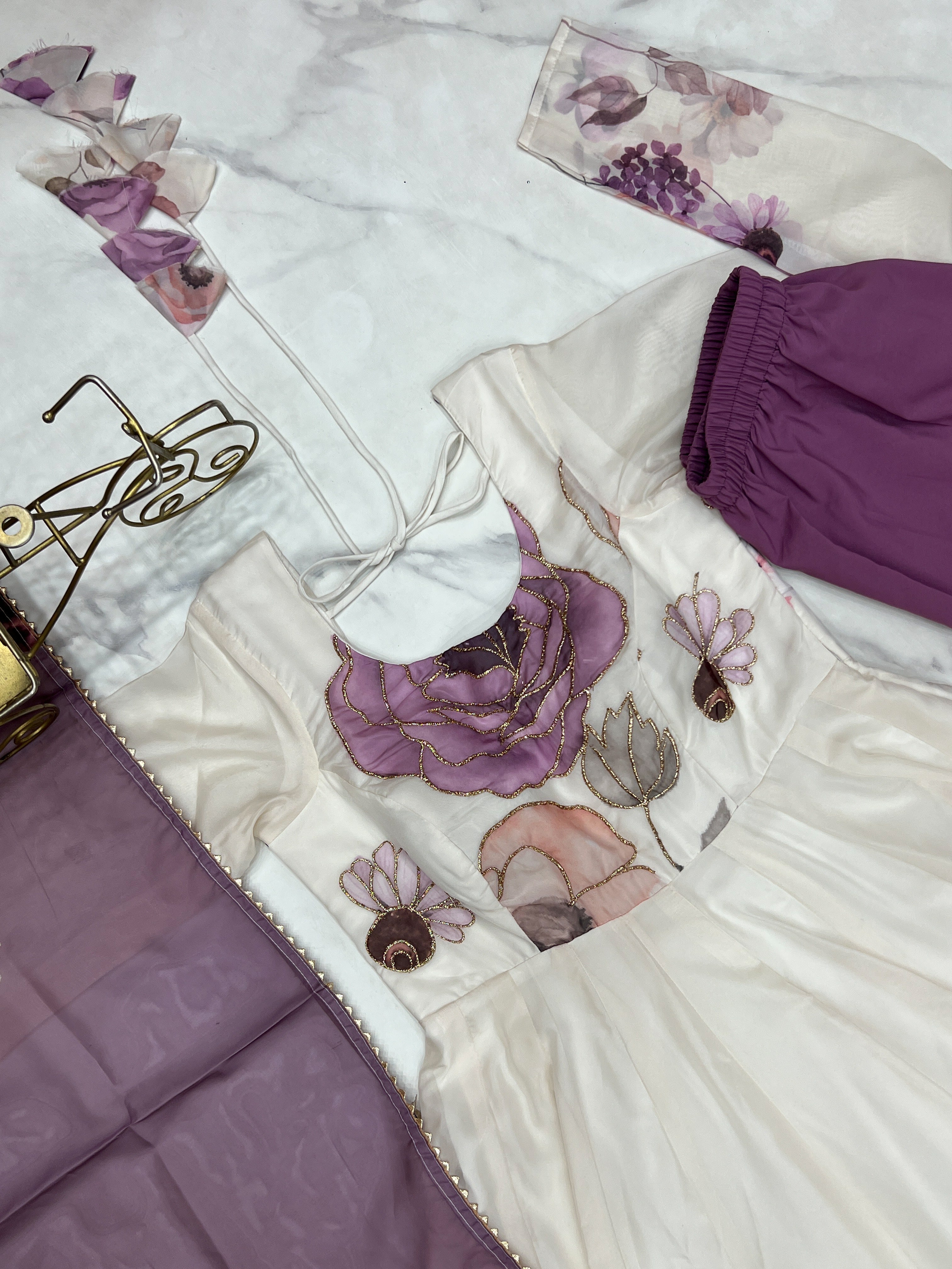 Violet Color Festival Floral Anarkali Set - Aarti Chauhan