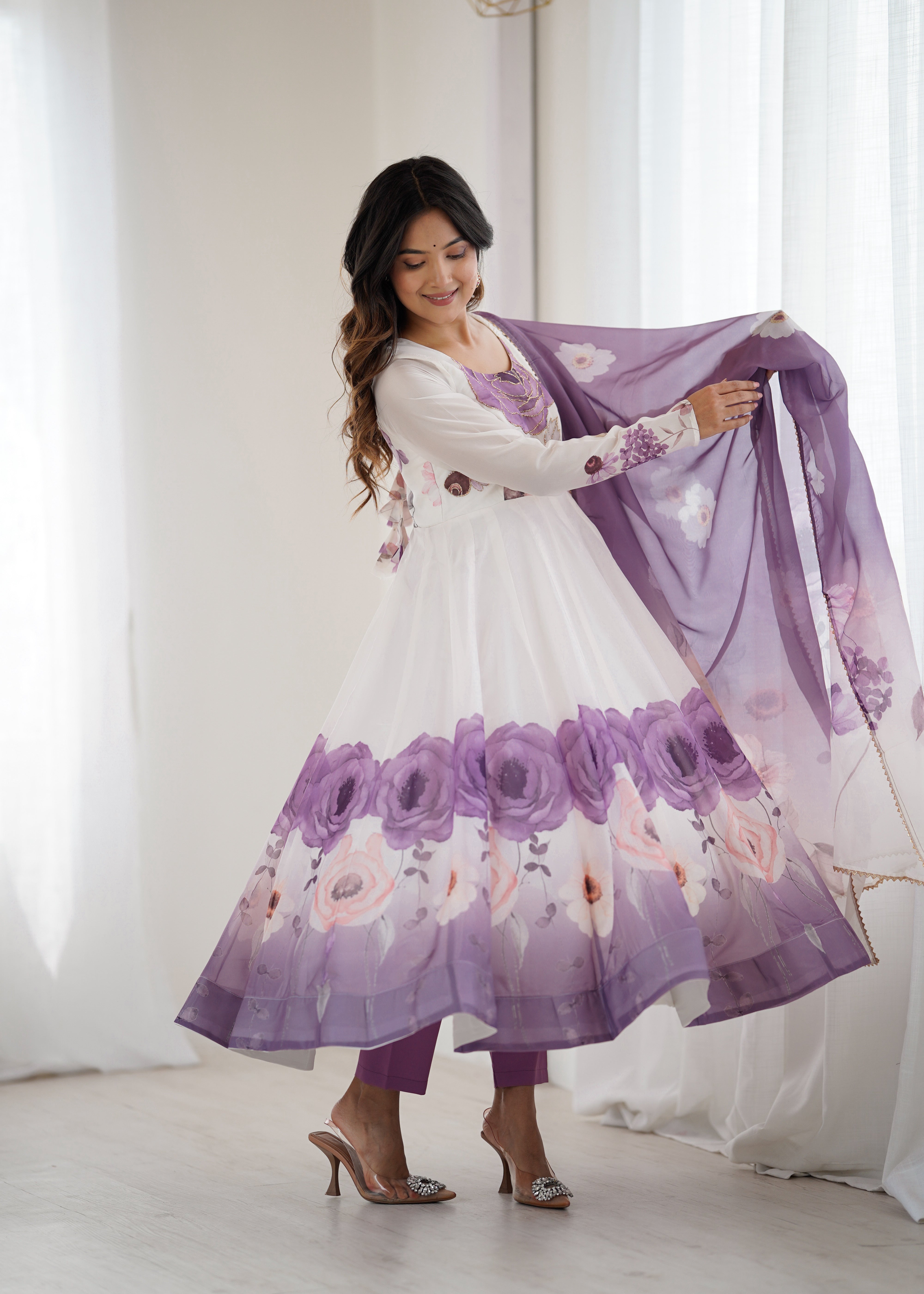 Violet Color Festival Floral Anarkali Set - Aarti Chauhan