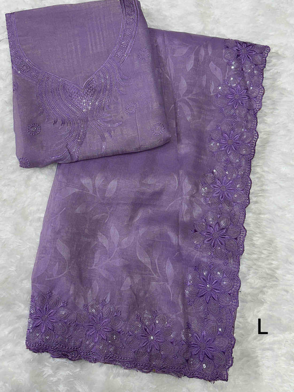 Purple Color Sequin Cutwork Saree