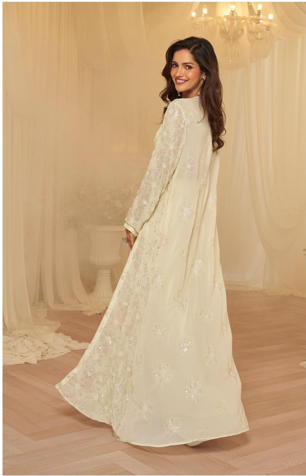 Partywear Real Georgette Embroidered Set with Jacket & Cowl Palazzo