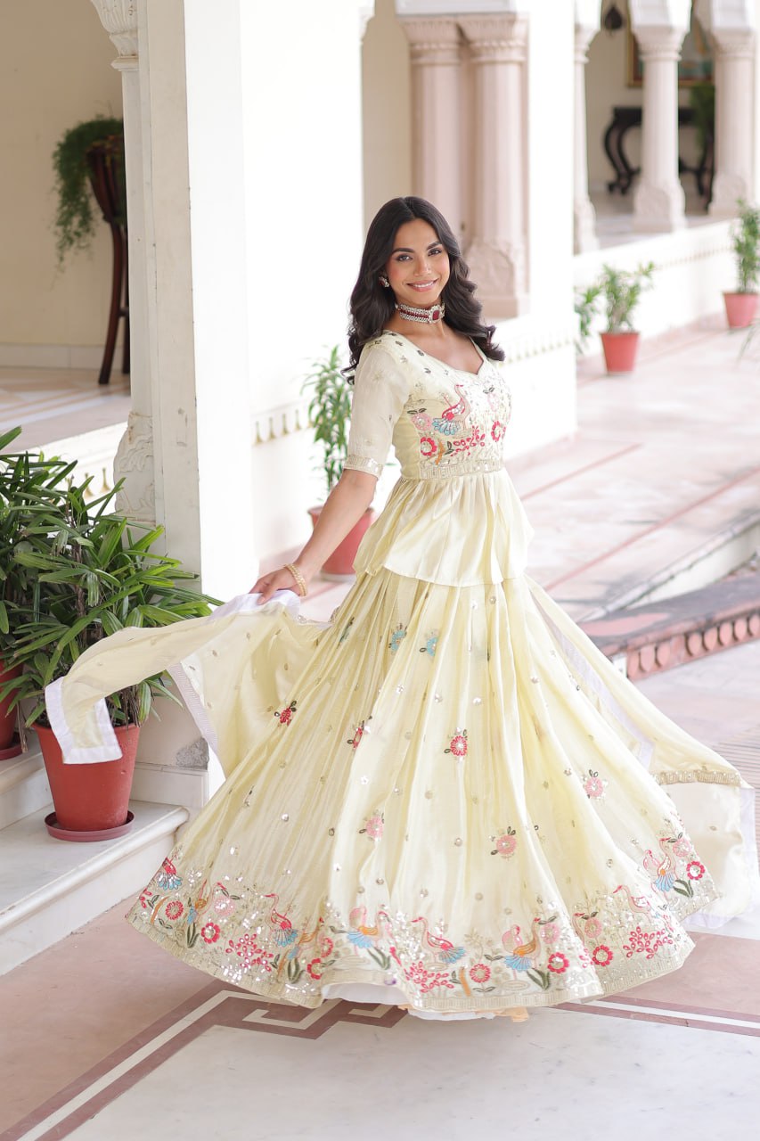 White Wedding Outfits - Lehenga Choli Set for Sangeet - Haldi - Mehendi