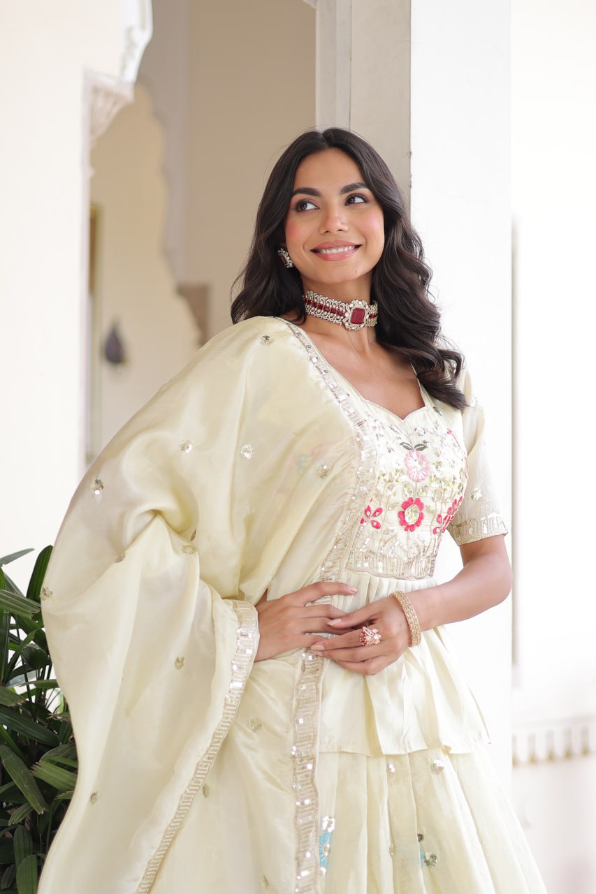 White Wedding Outfits - Lehenga Choli Set for Sangeet - Haldi - Mehendi