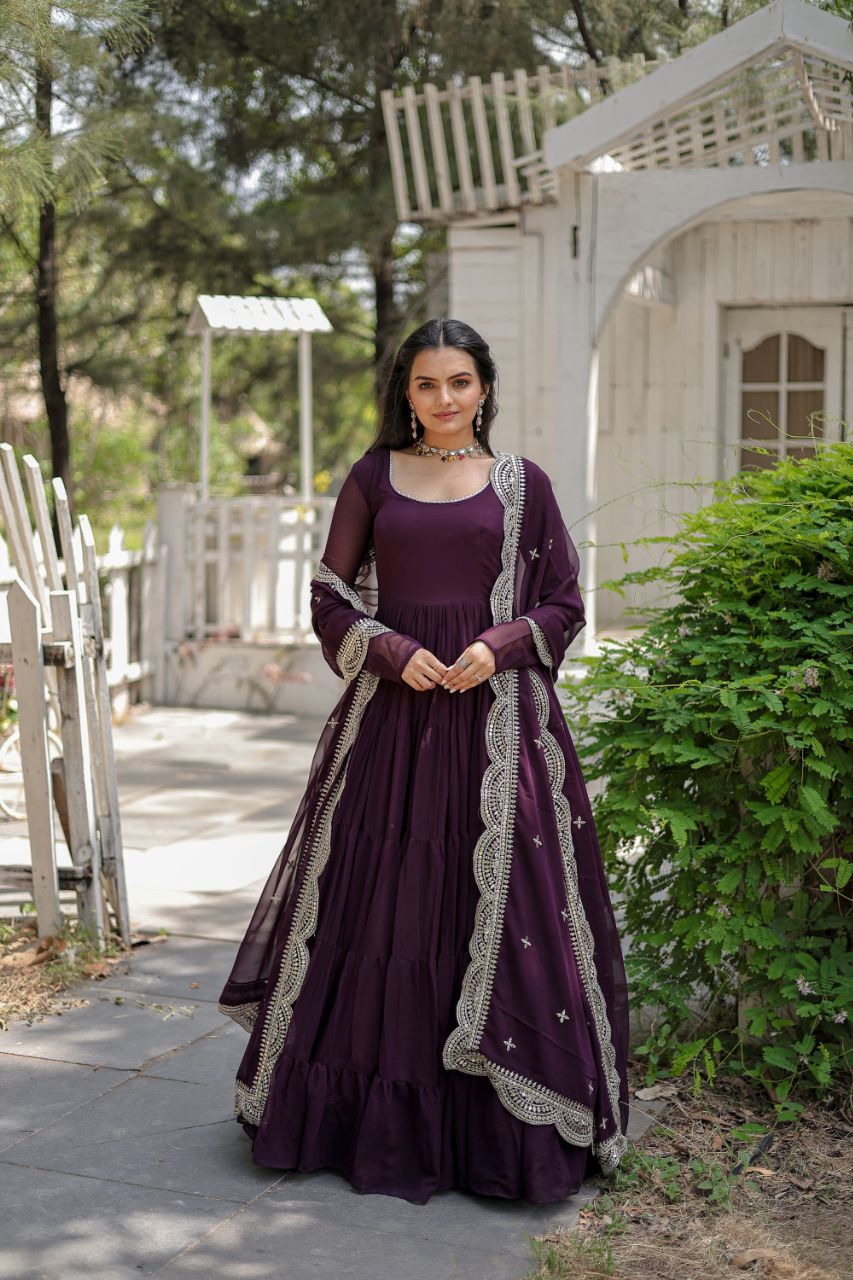 Wine Color Partywear Flaired Anarkali | Nardev Fashion | 12 Meter Flair
