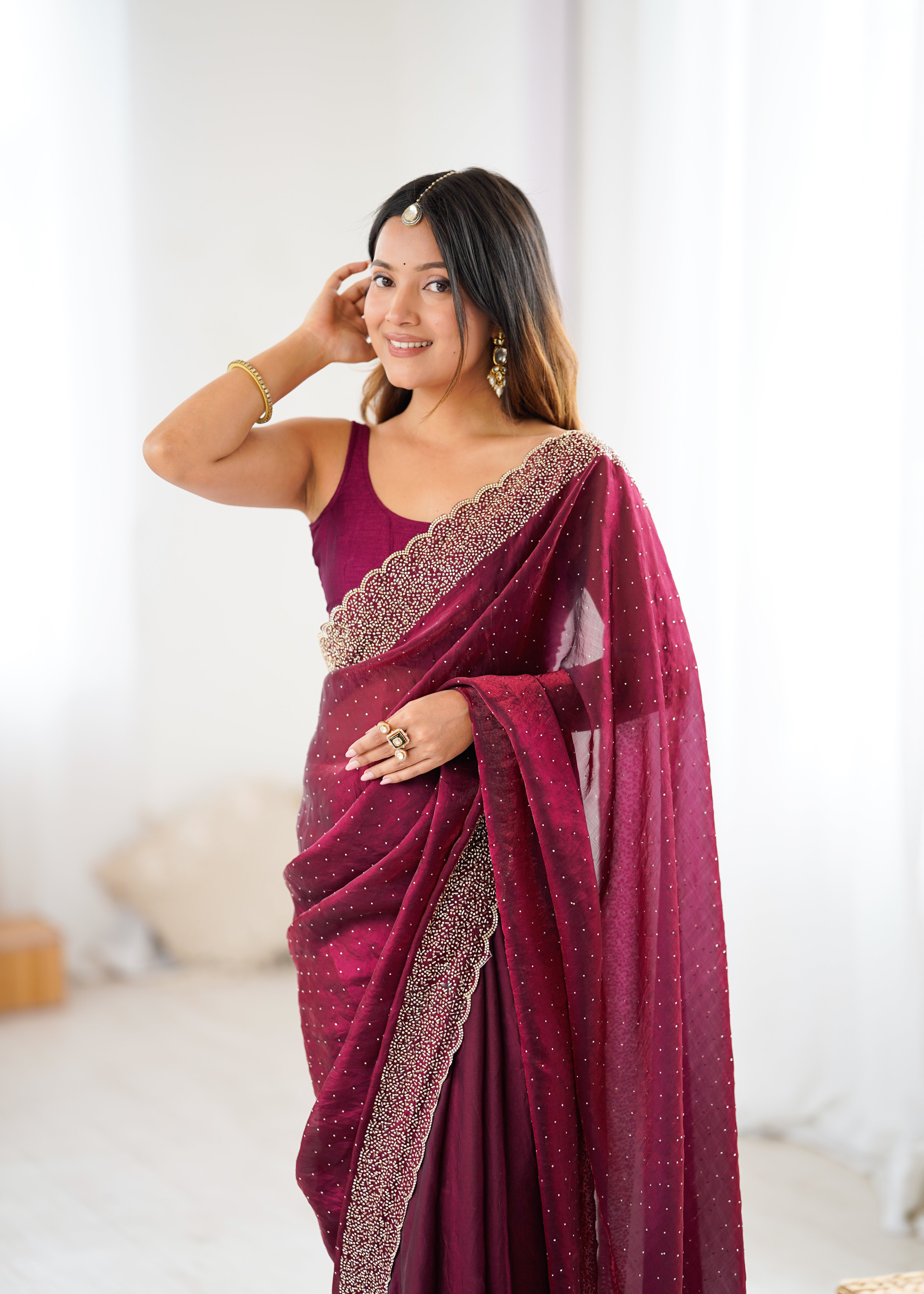 Wine Timeless Wedding Wear Sarees with Premium Design