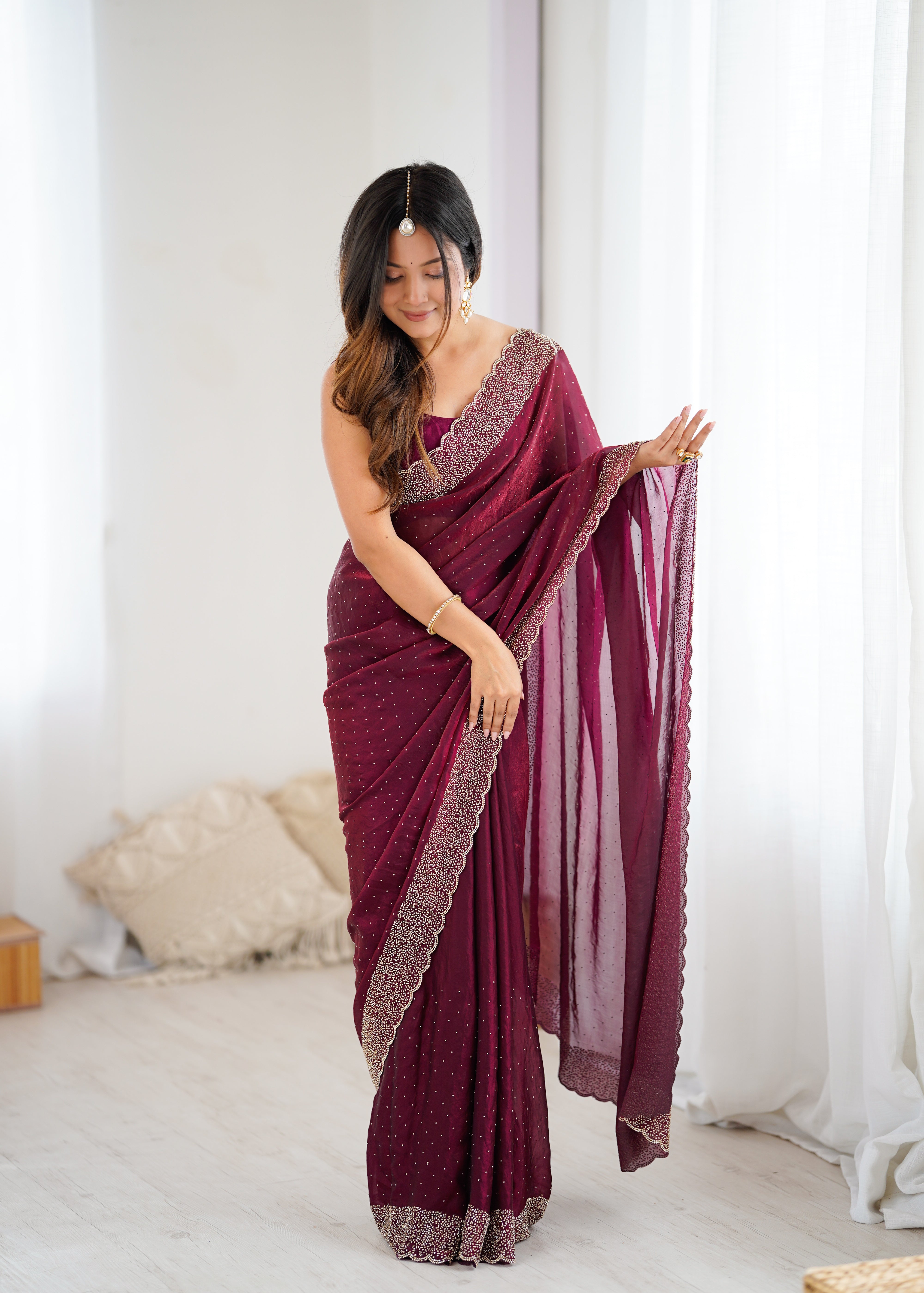 Wine Timeless Wedding Wear Sarees with Premium Design