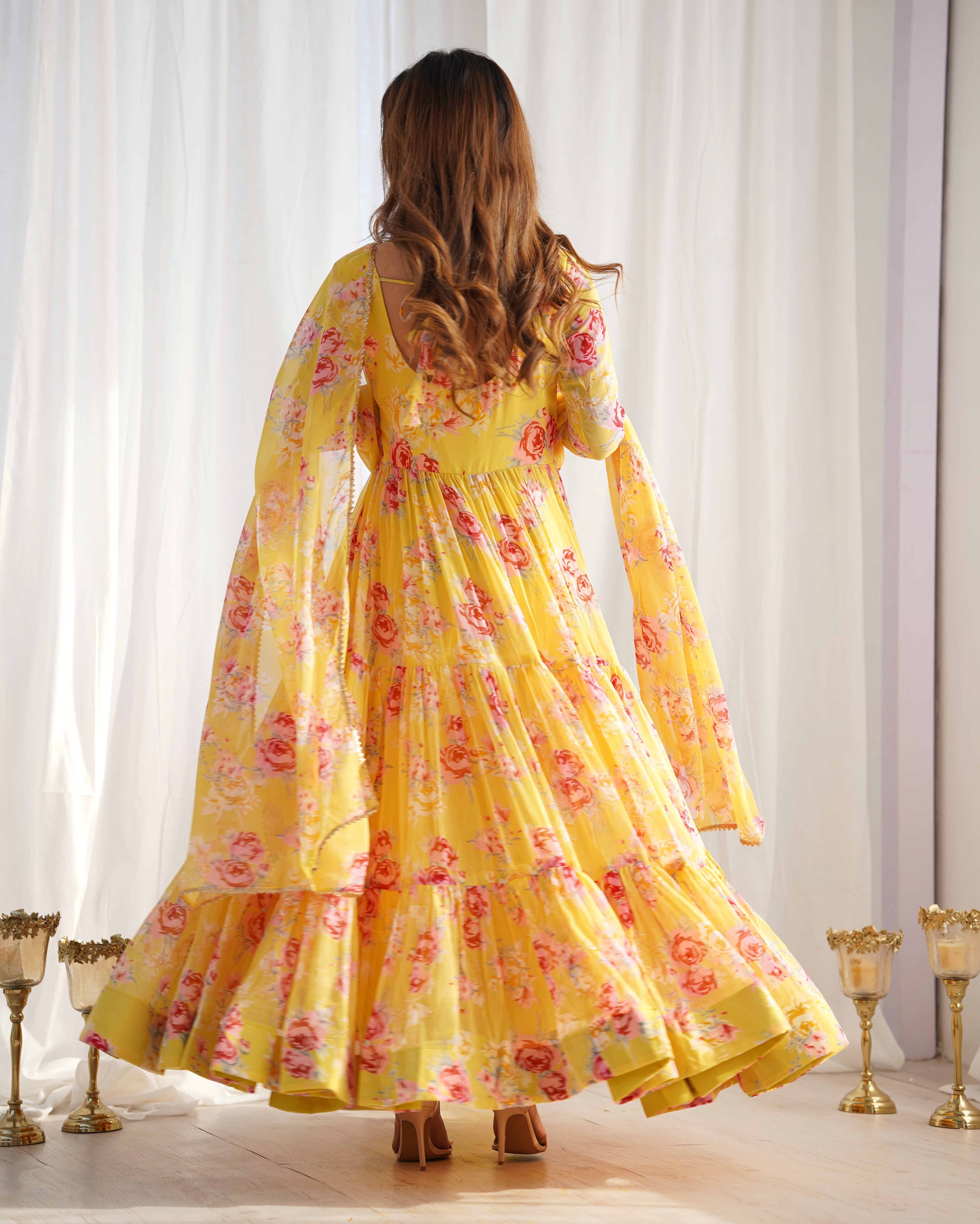 Yellow Color floral printed Anarkali set-3