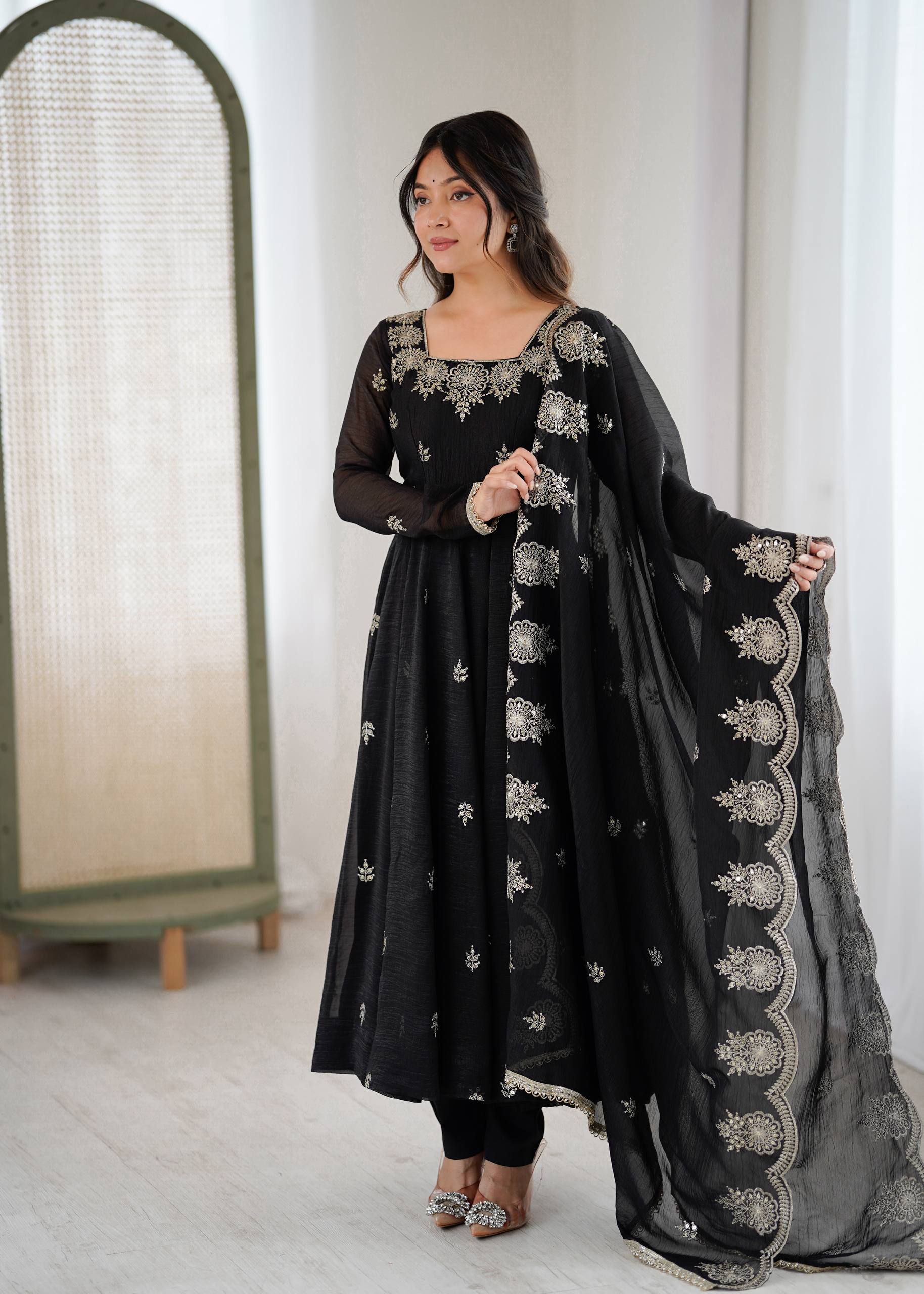 Black Color Elegant Designer Anarkali Set for Women | Ready to Wear 3 Piece Suit