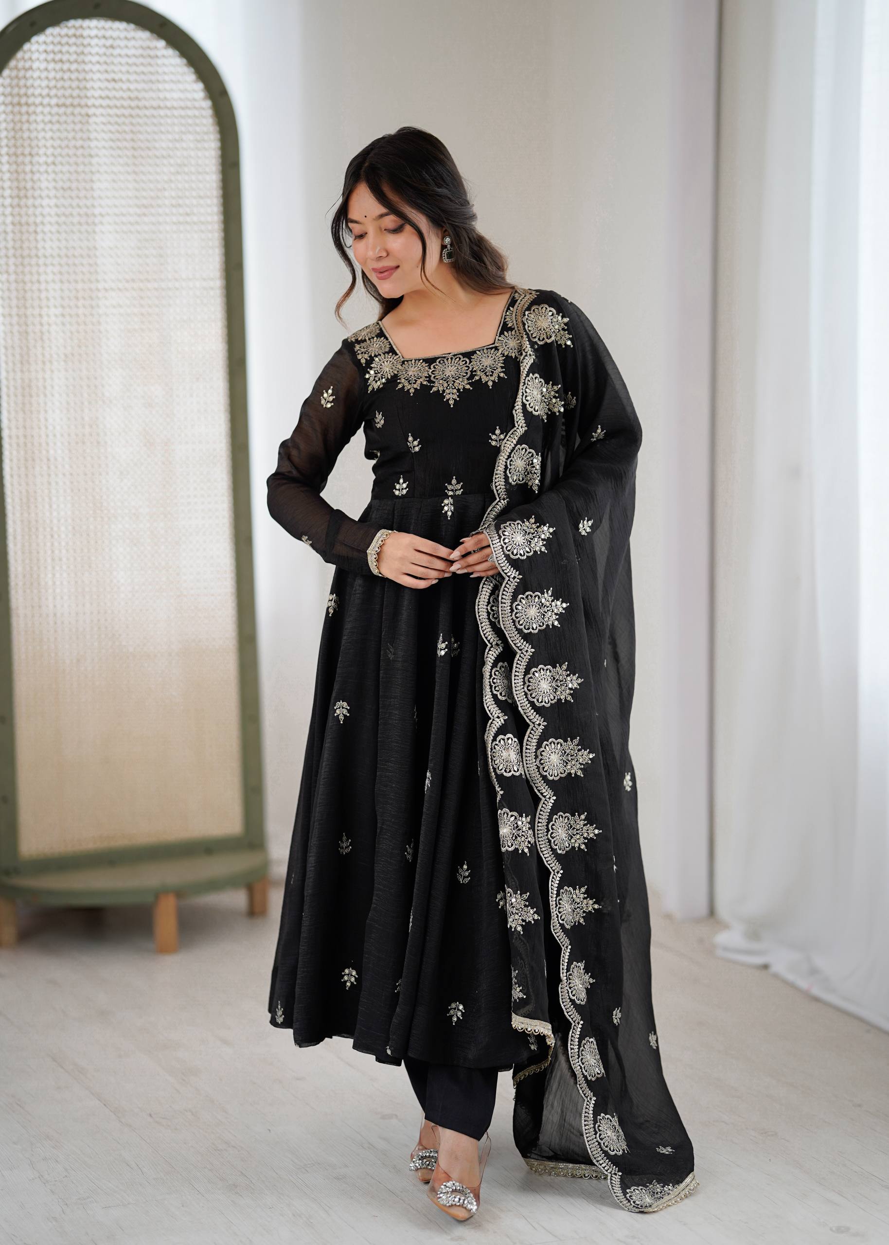 Black Color Elegant Designer Anarkali Set for Women | Ready to Wear 3 Piece Suit