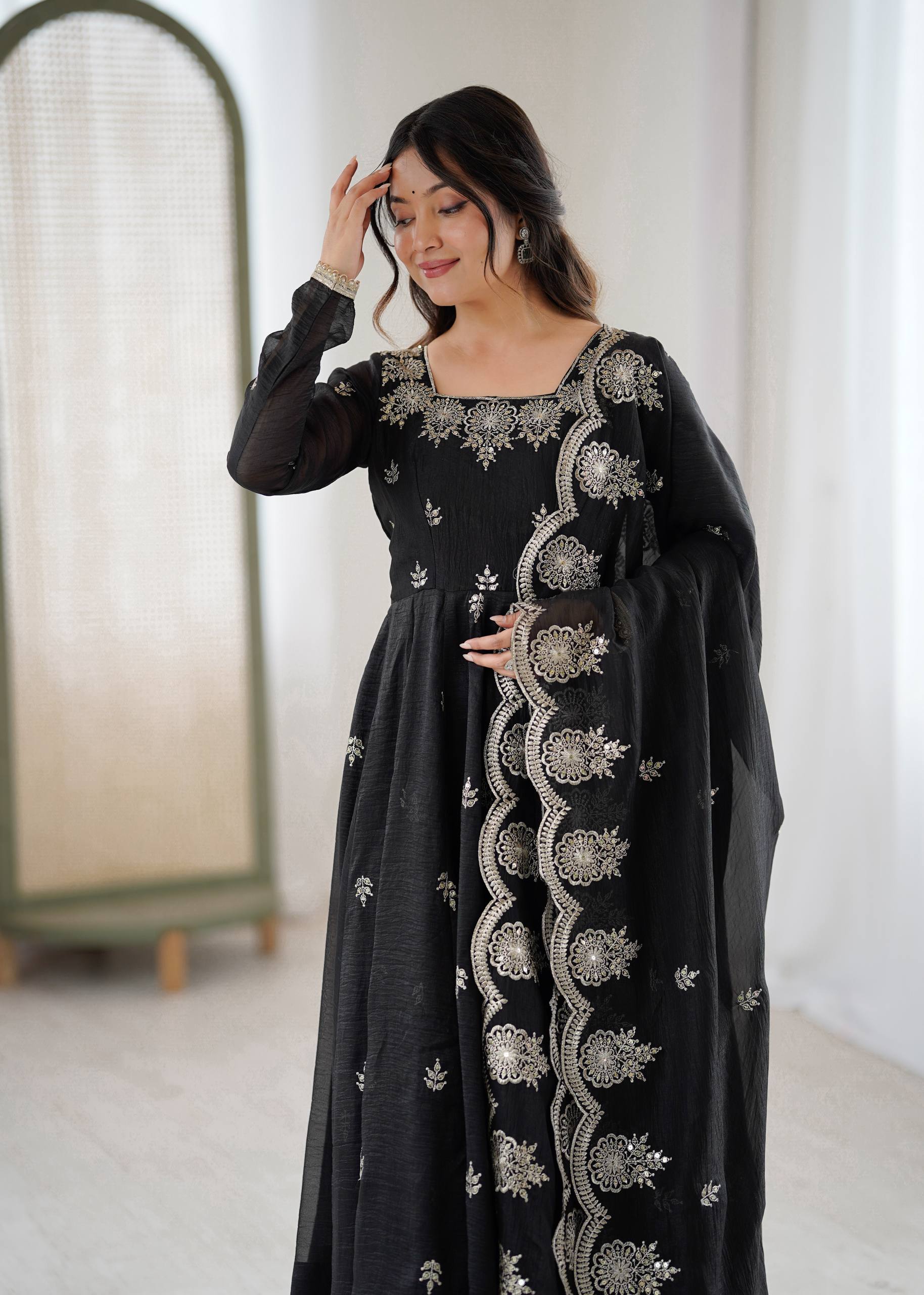 Black Color Elegant Designer Anarkali Set for Women | Ready to Wear 3 Piece Suit
