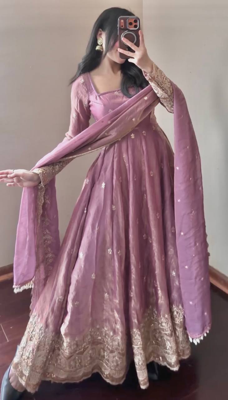 Mauve Pink Party Wear Anarkali with Dupatta & Pant for Women