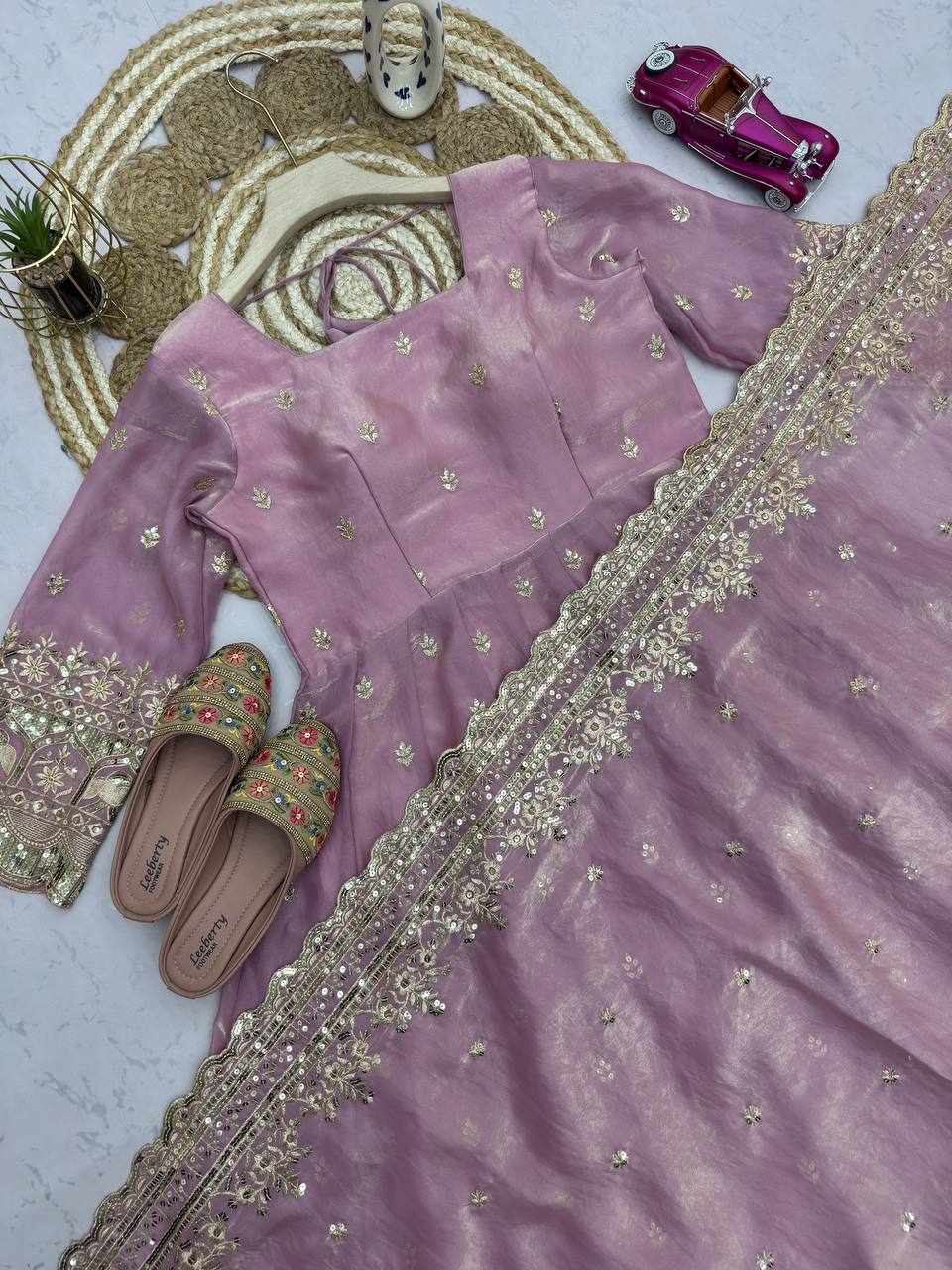 Mauve Pink Party Wear Anarkali with Dupatta & Pant for Women