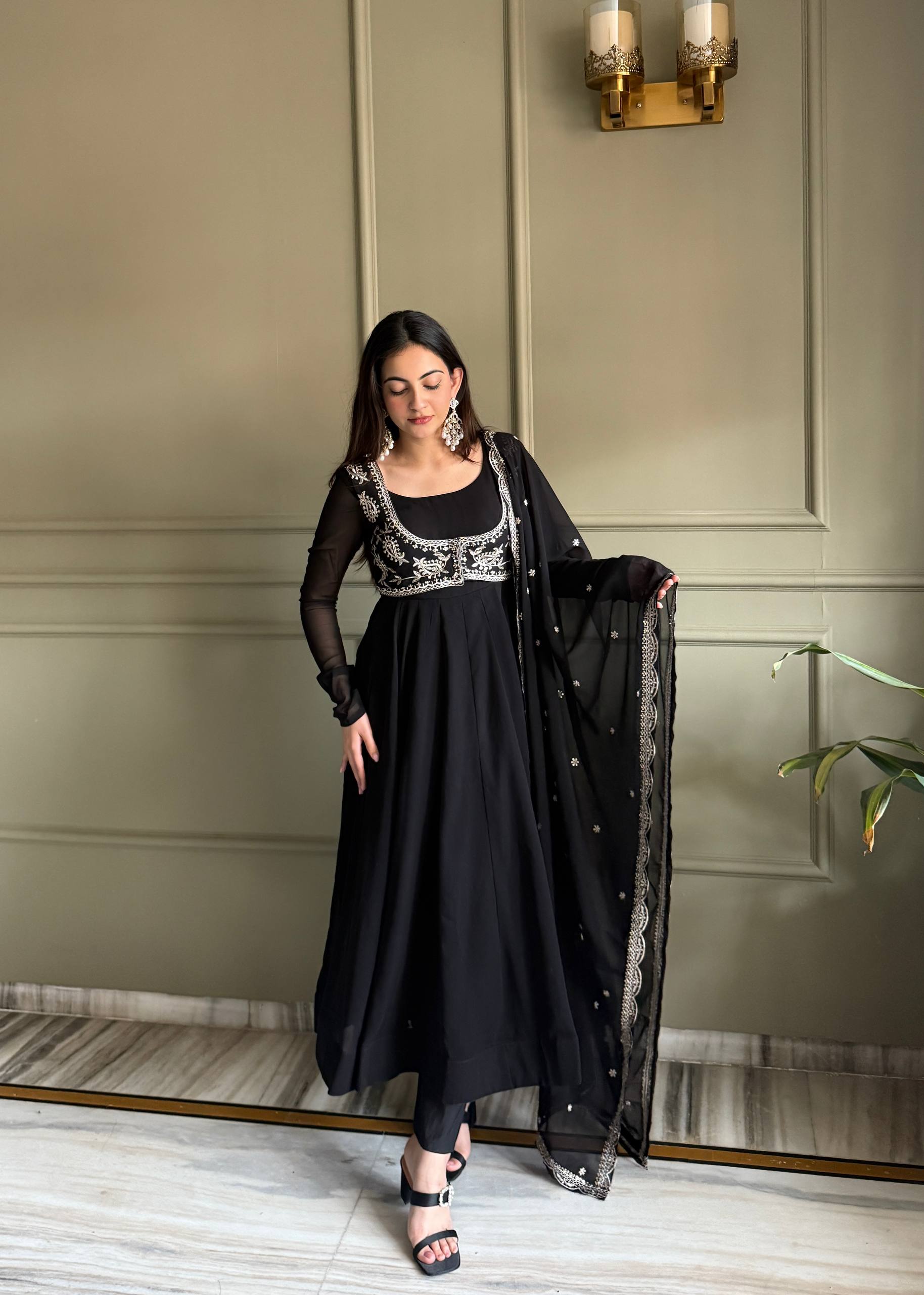 Black Partywear Anarkali with Koti Set | Nardev Fashion