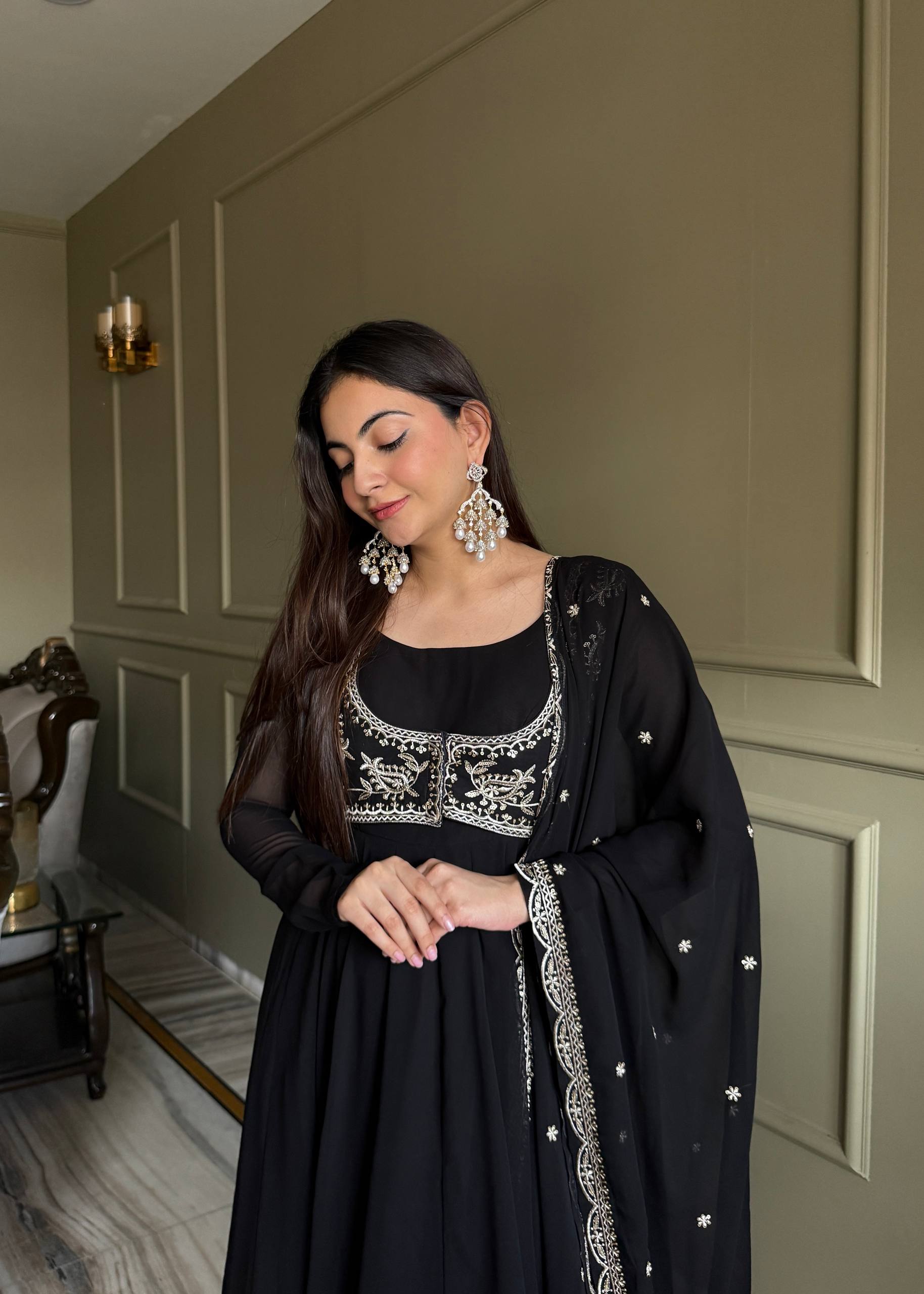 Black Partywear Anarkali with Koti Set | Nardev Fashion