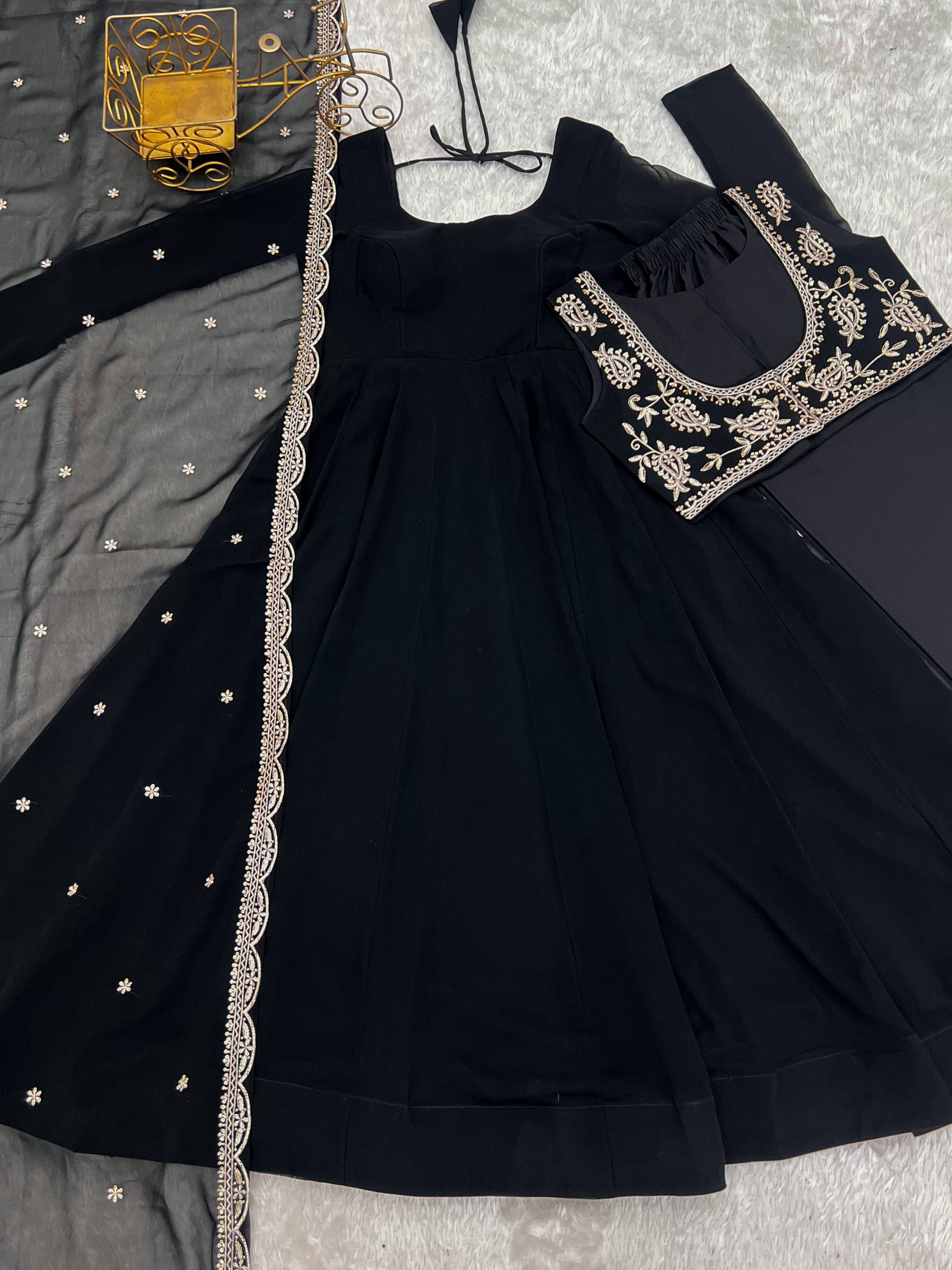 Black Partywear Anarkali with Koti Set | Nardev Fashion