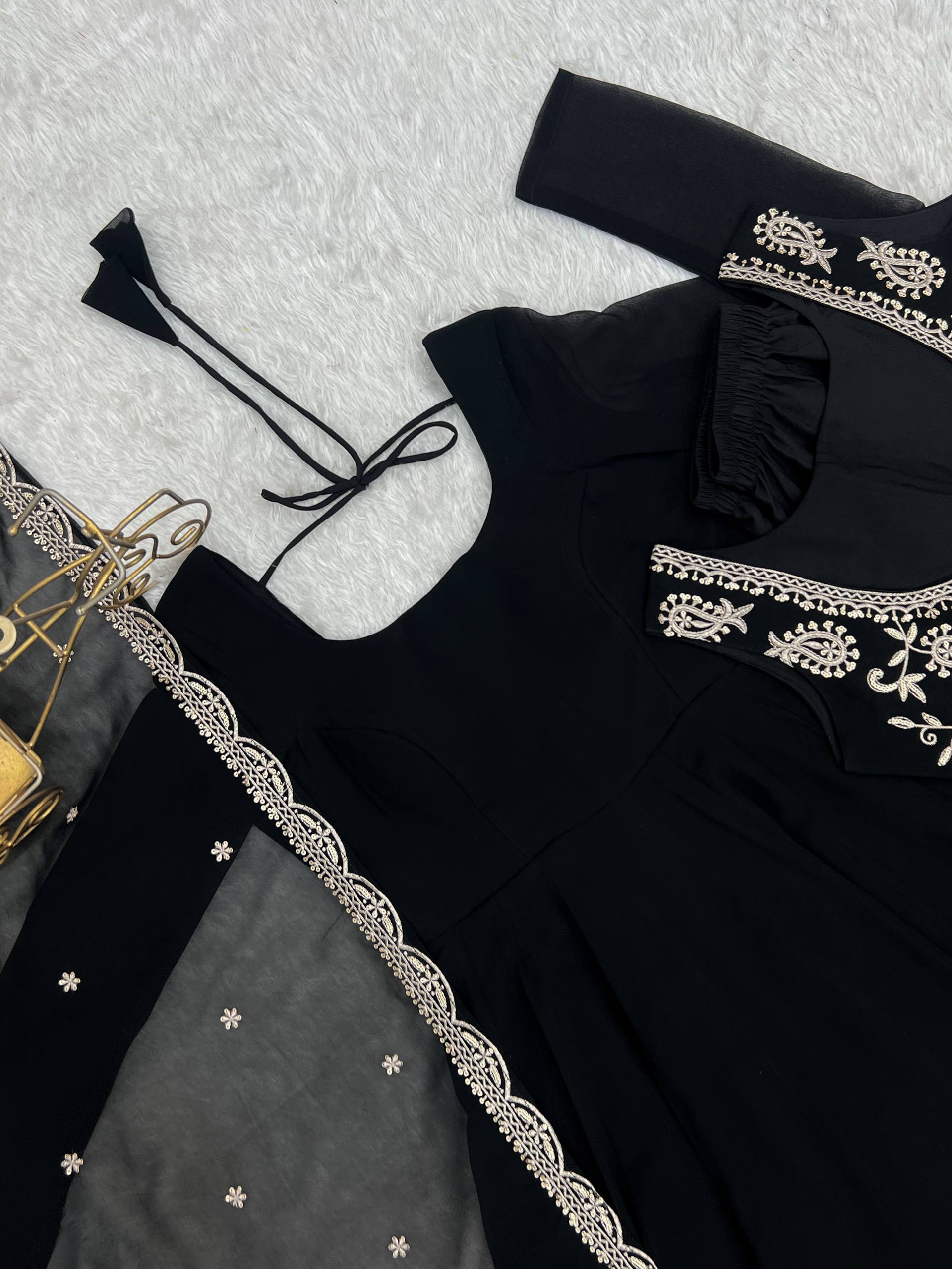 Black Partywear Anarkali with Koti Set | Nardev Fashion