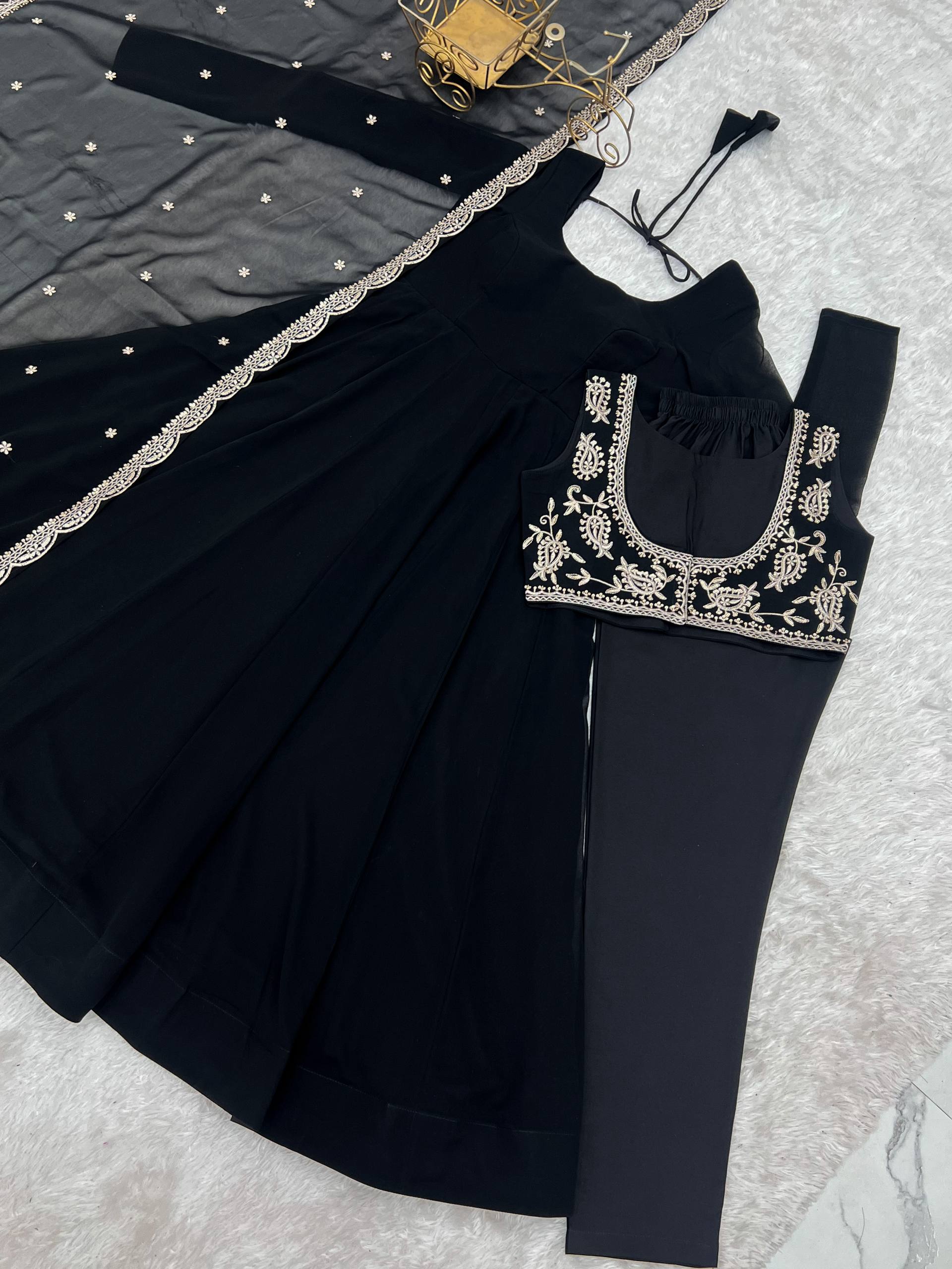 Black Partywear Anarkali with Koti Set | Nardev Fashion