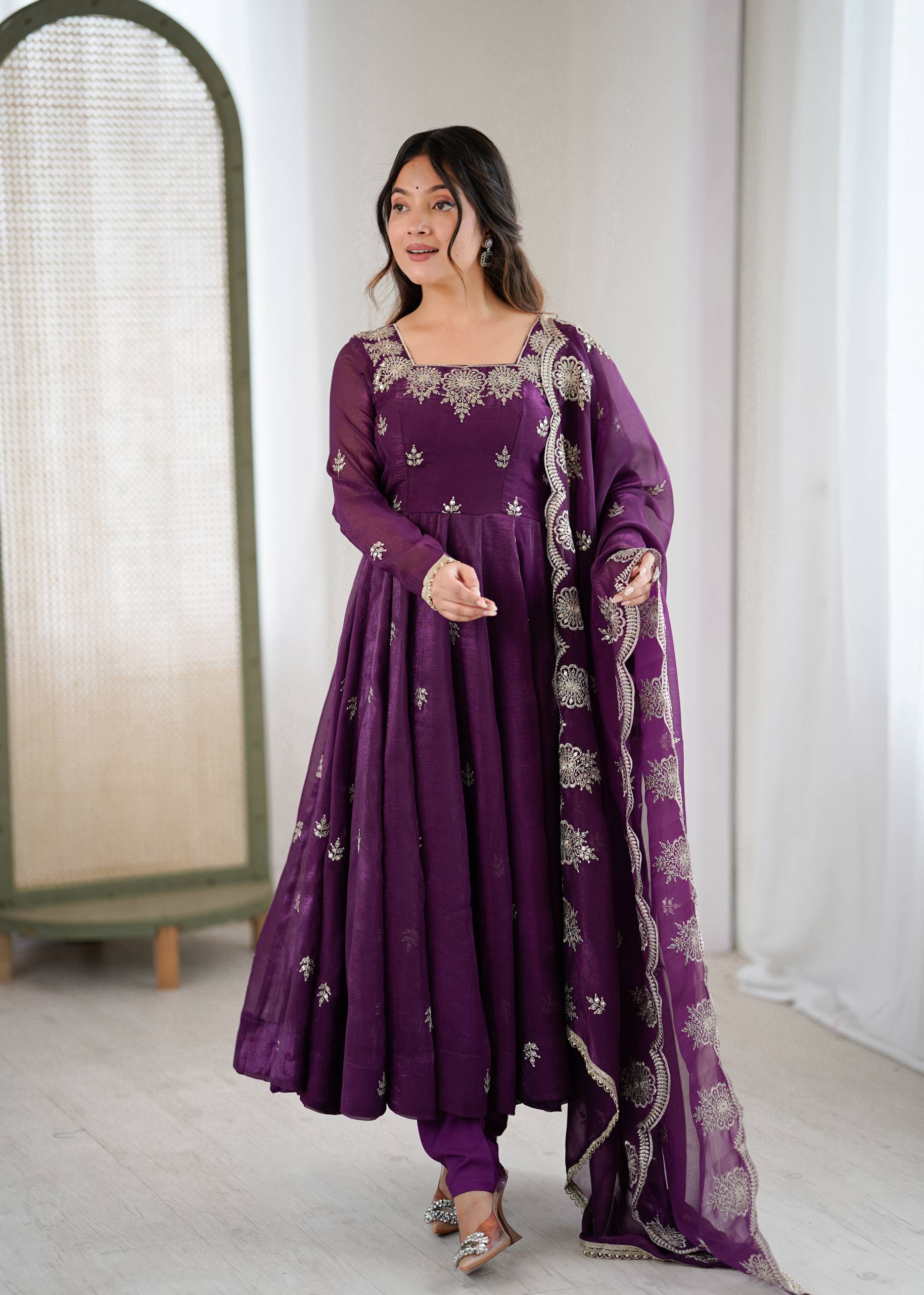 Wine Color Elegant Designer Anarkali Set for Women | Ready to Wear 3 Piece Suit