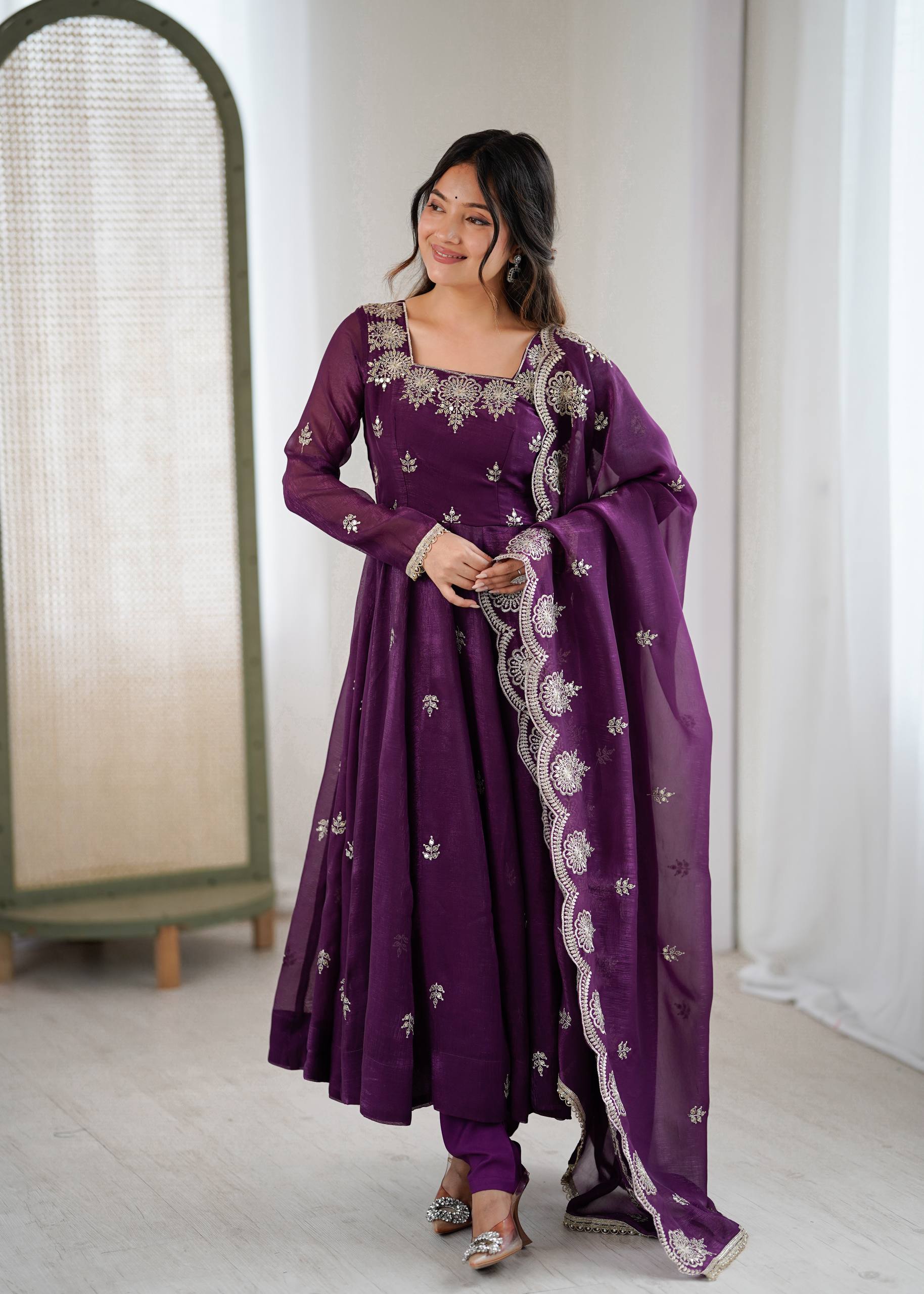 Wine Color Elegant Designer Anarkali Set for Women | Ready to Wear 3 Piece Suit