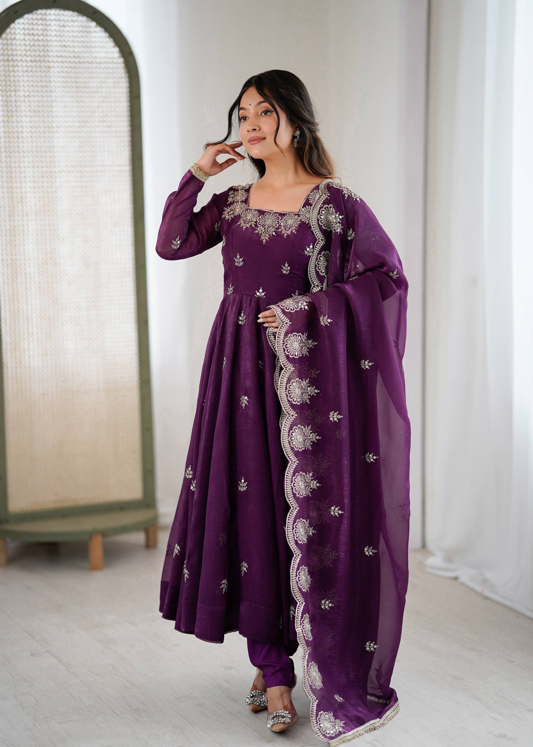 Wine Color Elegant Designer Anarkali Set for Women | Ready to Wear 3 Piece Suit
