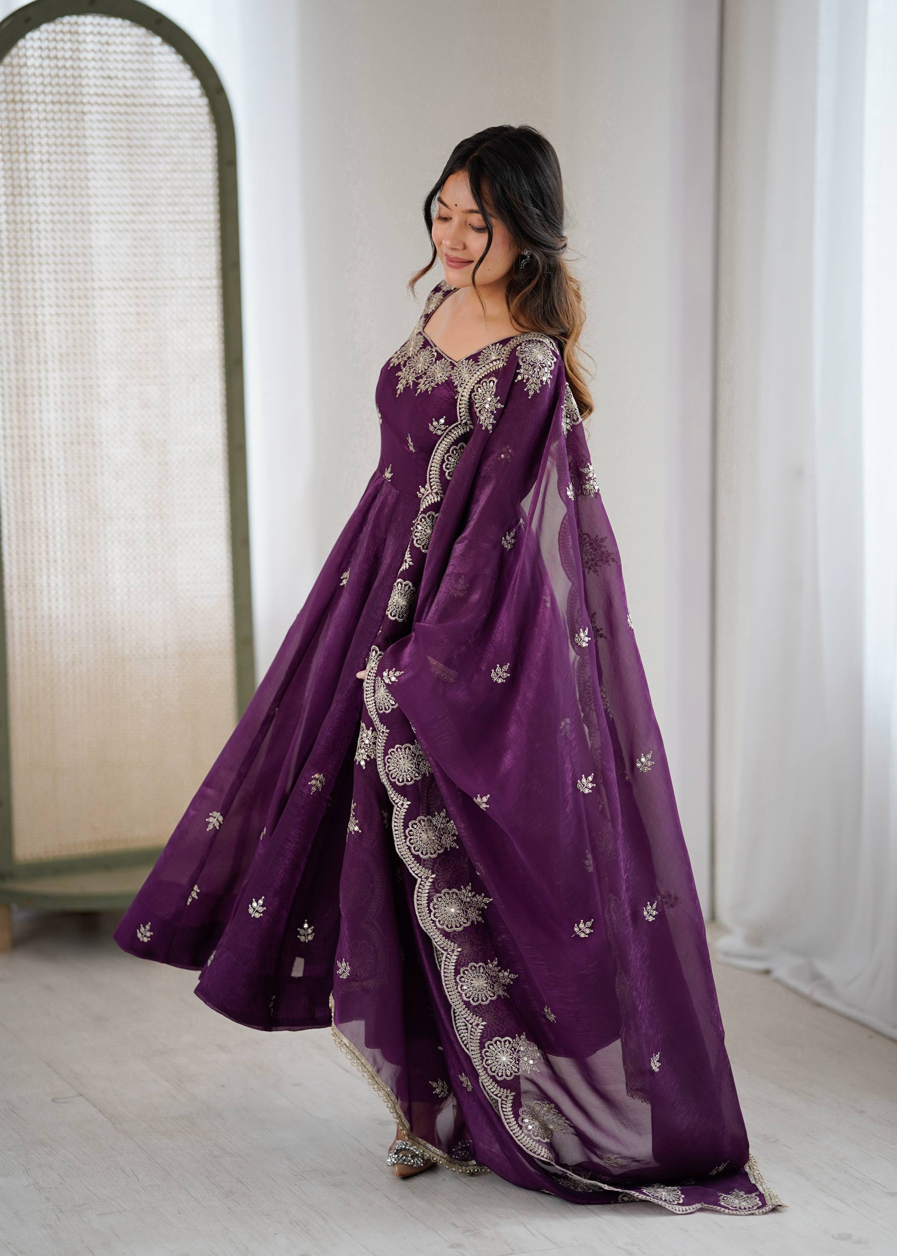 Wine Color Elegant Designer Anarkali Set for Women | Ready to Wear 3 Piece Suit