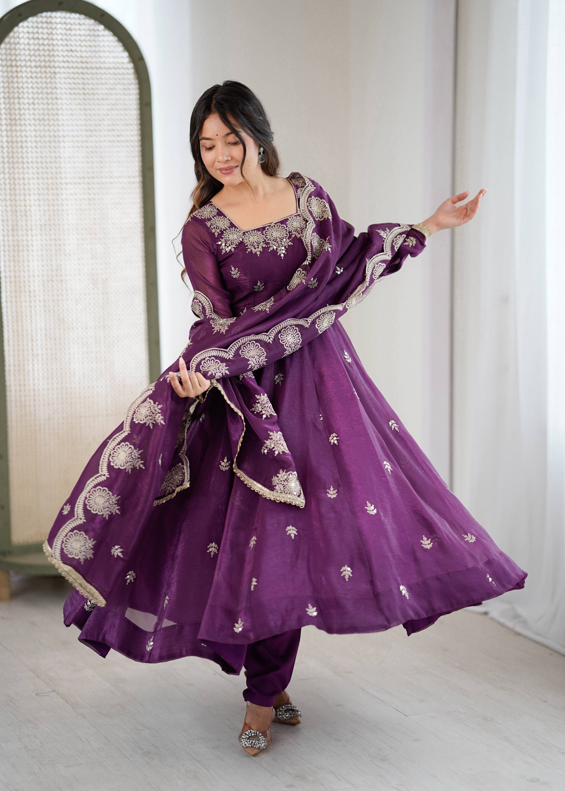 Wine Color Elegant Designer Anarkali Set for Women | Ready to Wear 3 Piece Suit
