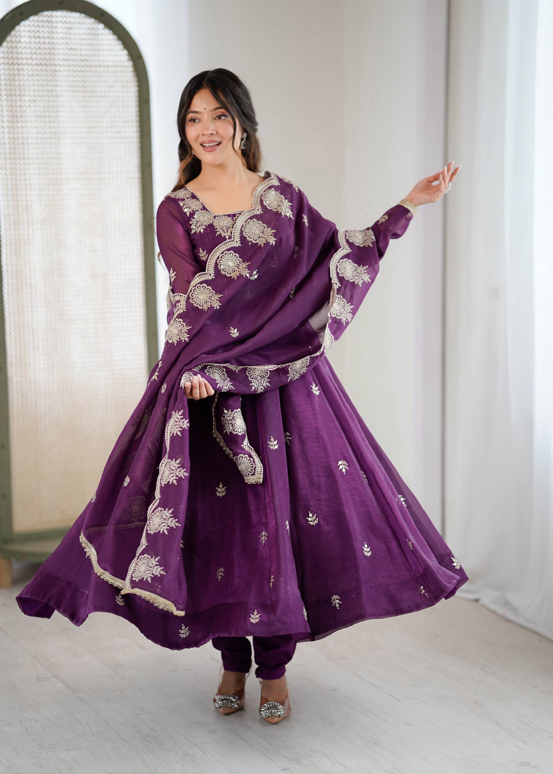 Wine Color Elegant Designer Anarkali Set for Women | Ready to Wear 3 Piece Suit