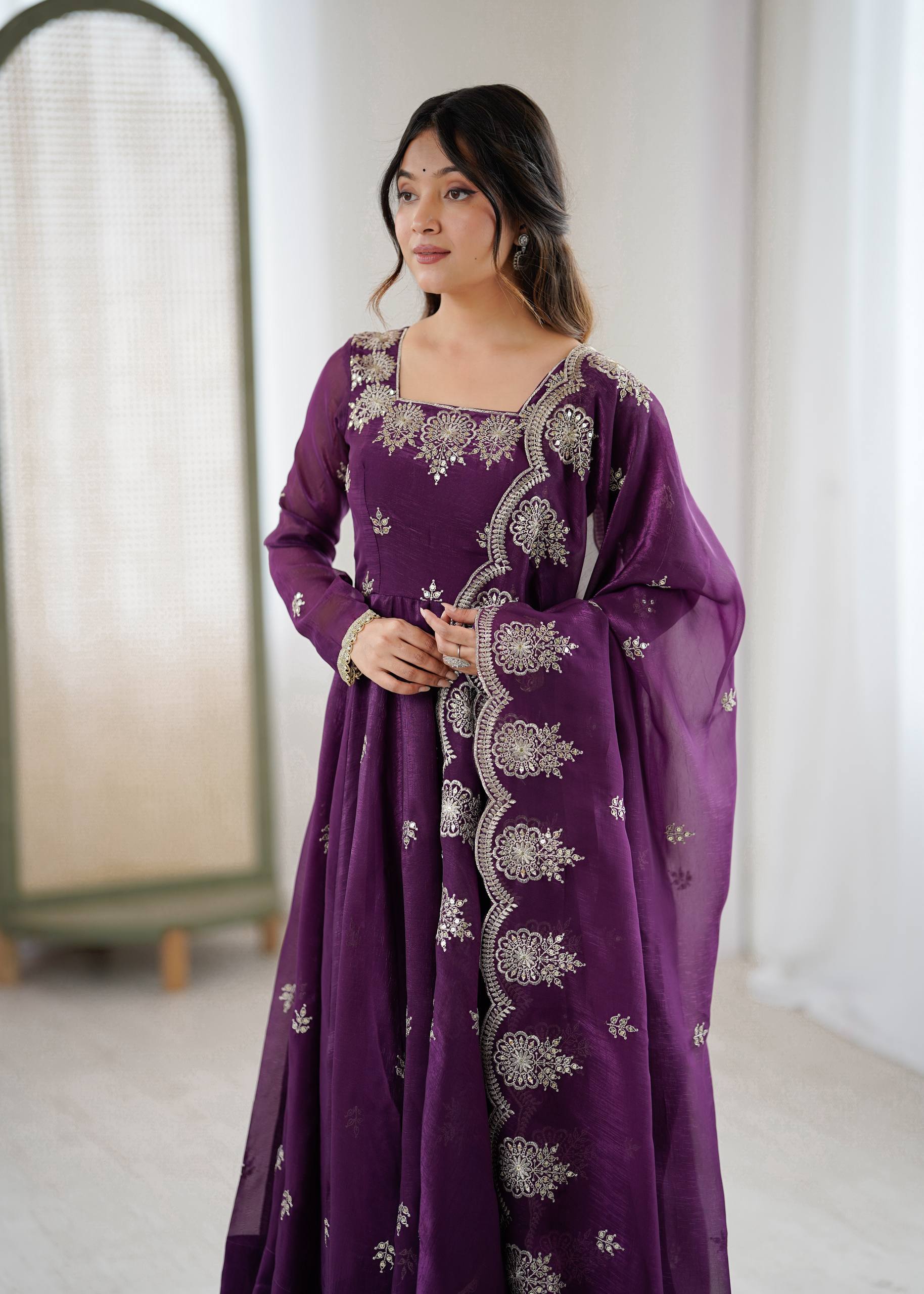Wine Color Elegant Designer Anarkali Set for Women | Ready to Wear 3 Piece Suit