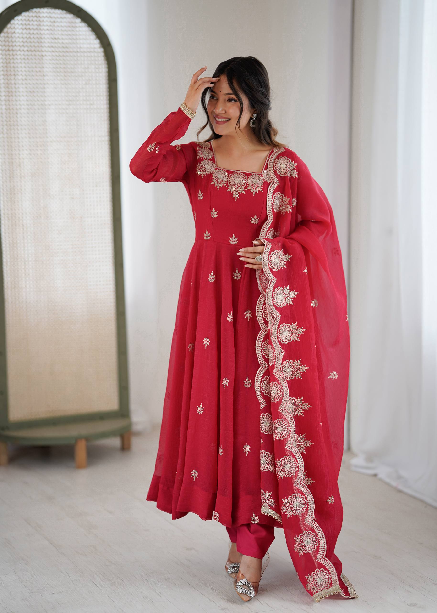 Elegant Embroidered Sequence Designer Anarkali Set for Women | Ready to Wear 3 Piece Suit