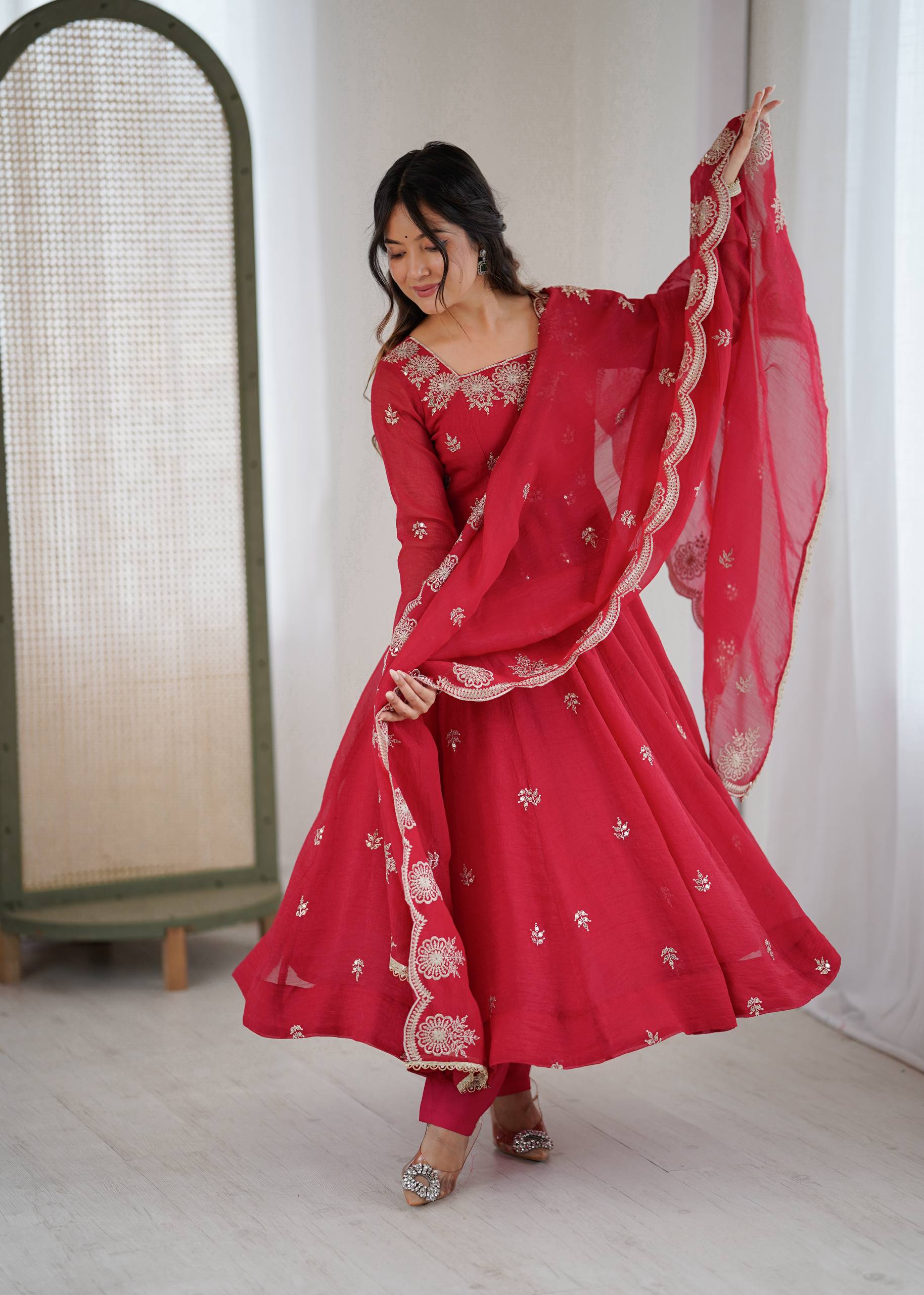 Elegant Embroidered Sequence Designer Anarkali Set for Women | Ready to Wear 3 Piece Suit
