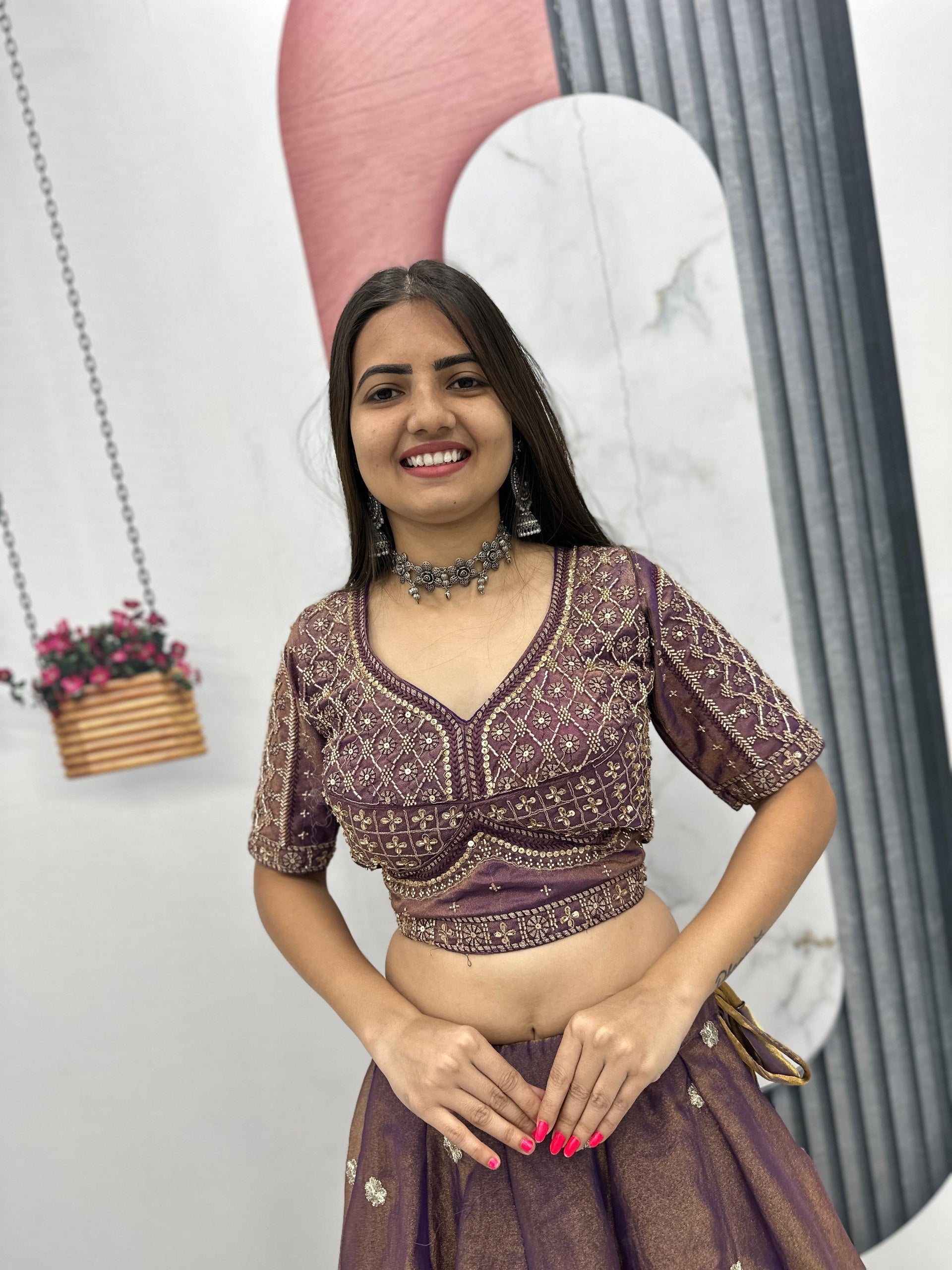 Smoky Wine Color Mosh Lehenga Choli Set with Dupatta | Heavy Sequence Work Festive Wear