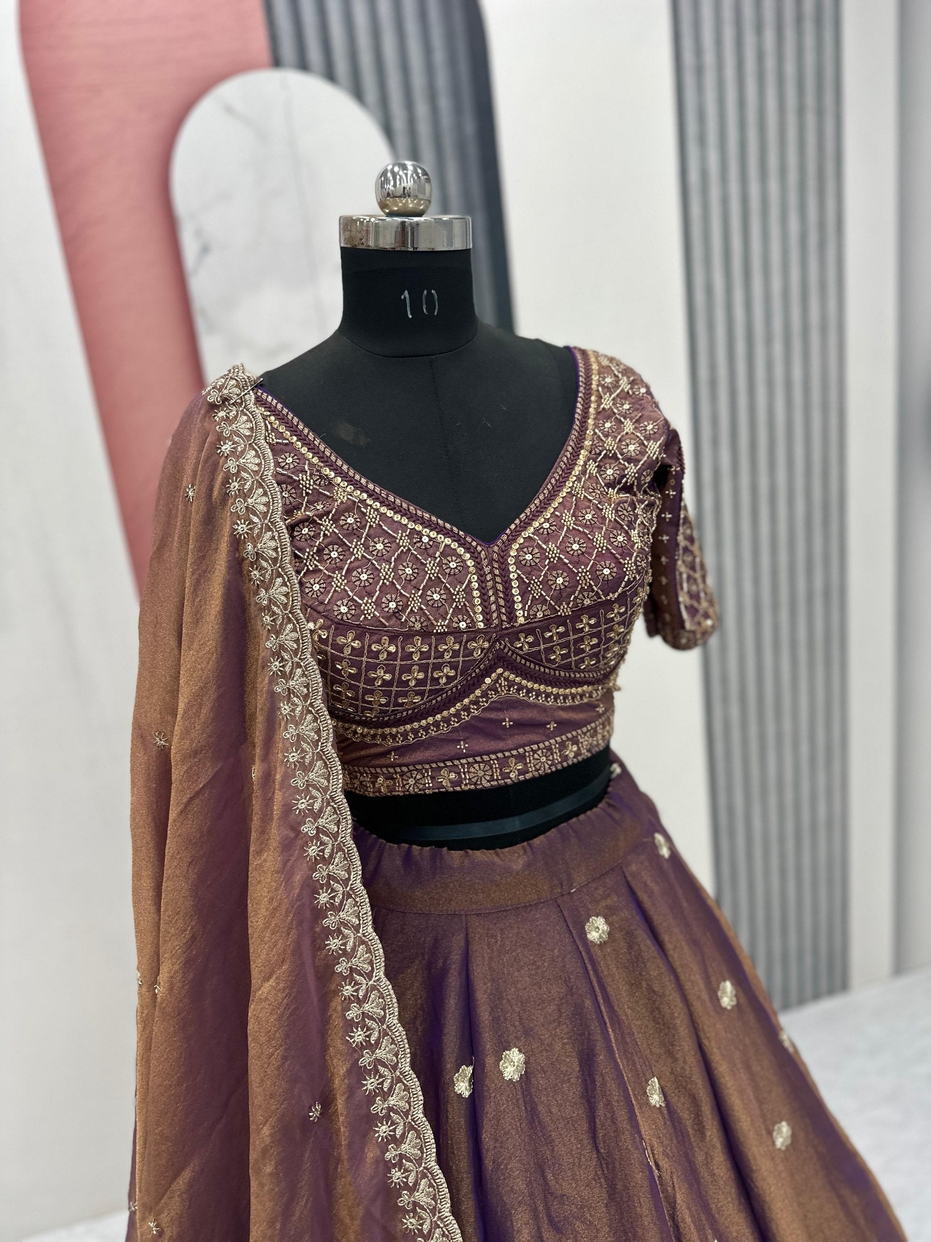 Smoky Wine Color Mosh Lehenga Choli Set with Dupatta | Heavy Sequence Work Festive Wear