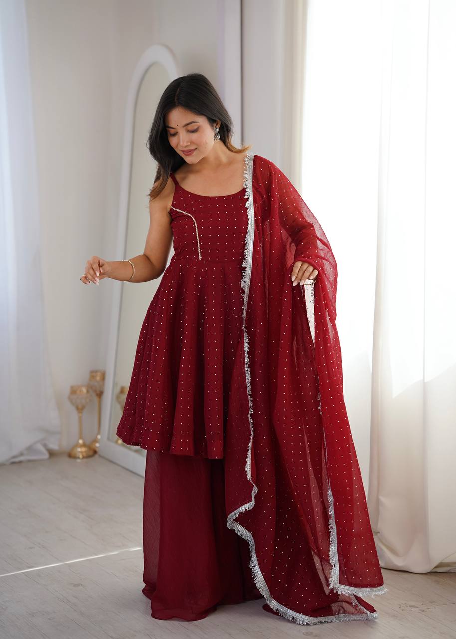 Designer Crunchy Silk Sharara Set with Zarkhand Work for Women