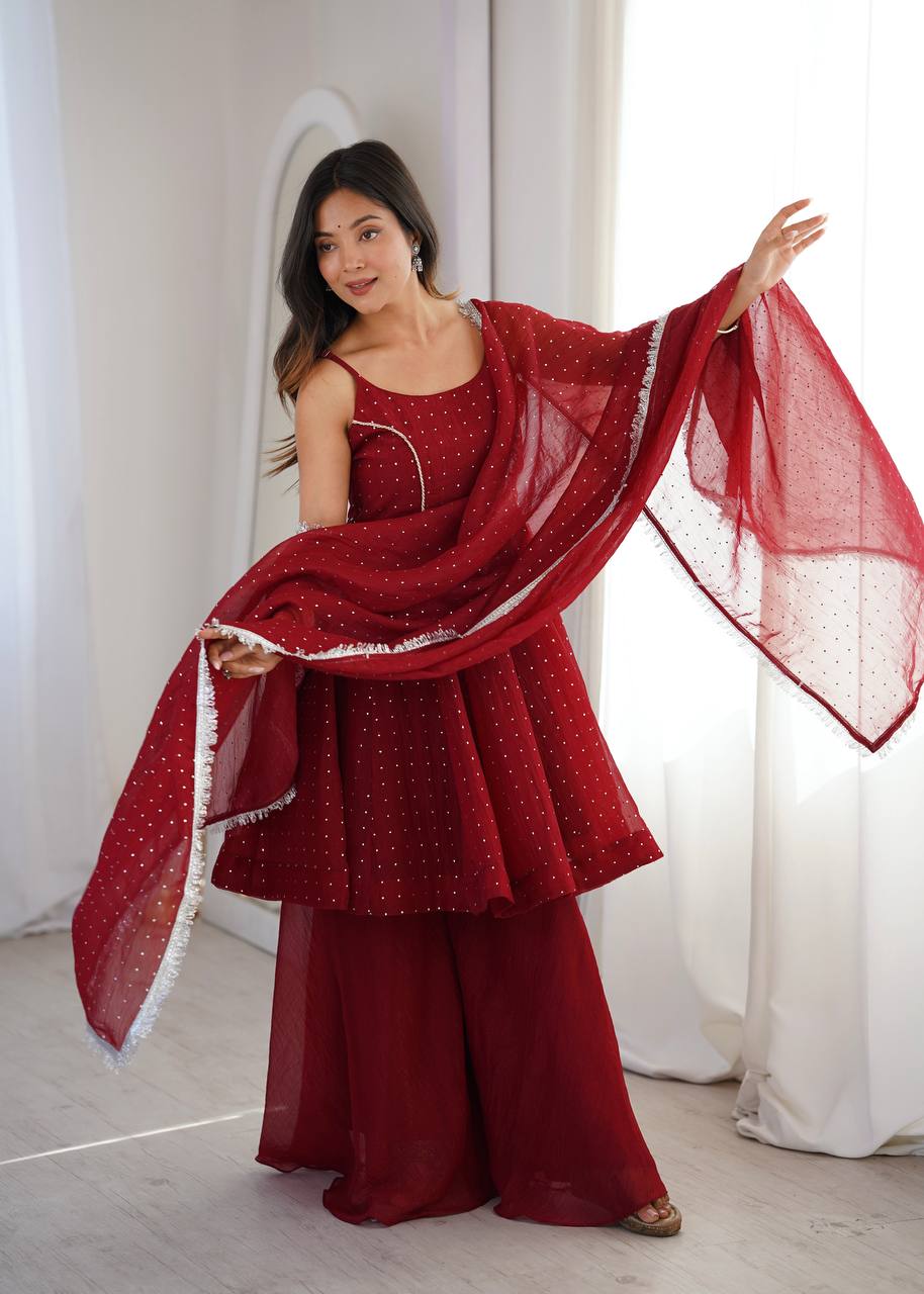 Designer Crunchy Silk Sharara Set with Zarkhand Work for Women