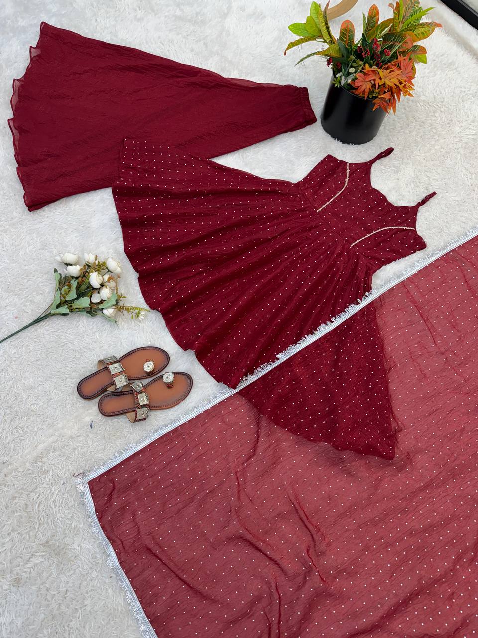 Designer Crunchy Silk Sharara Set with Zarkhand Work for Women