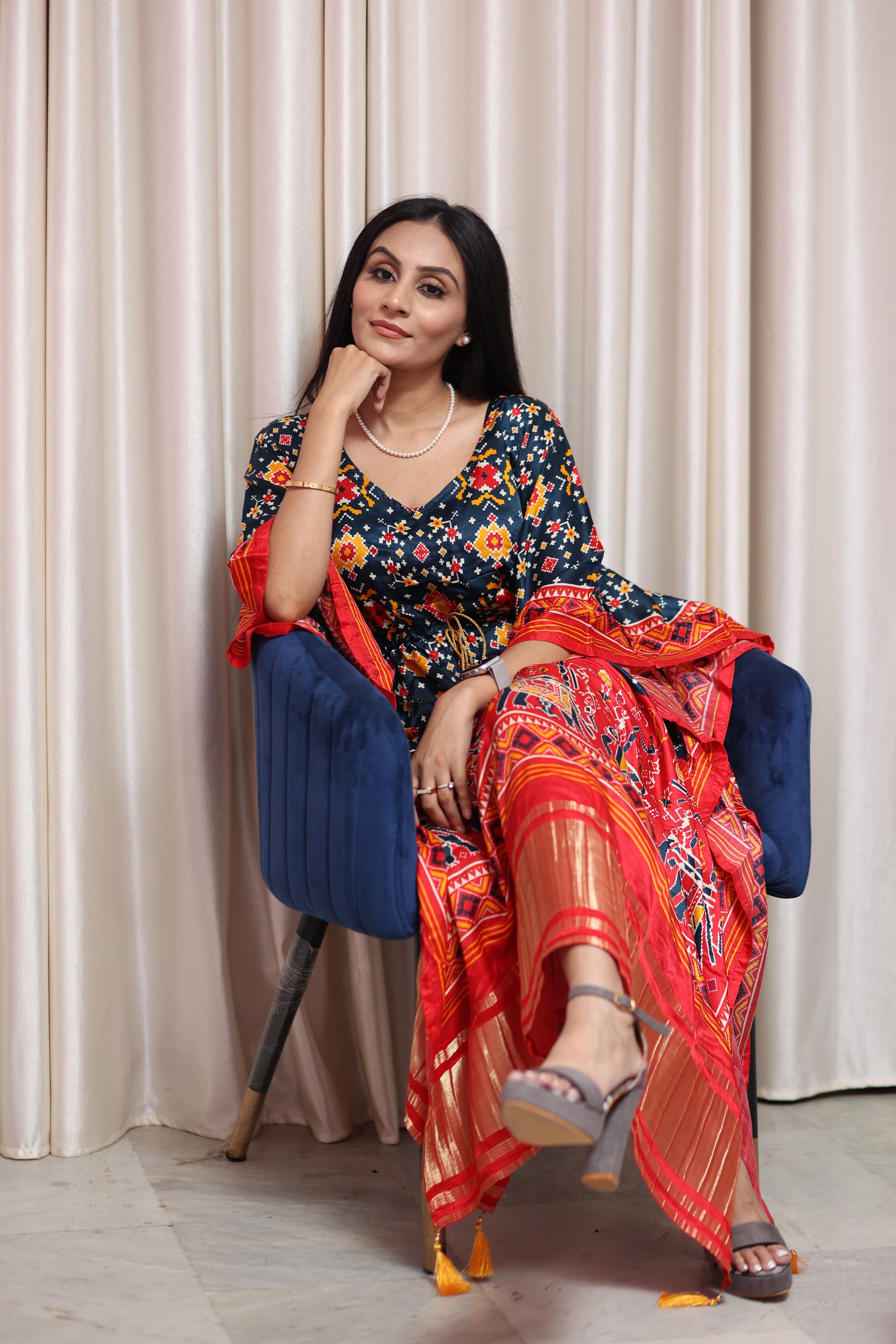 Pure Gajji Silk Bandhej Kaftan