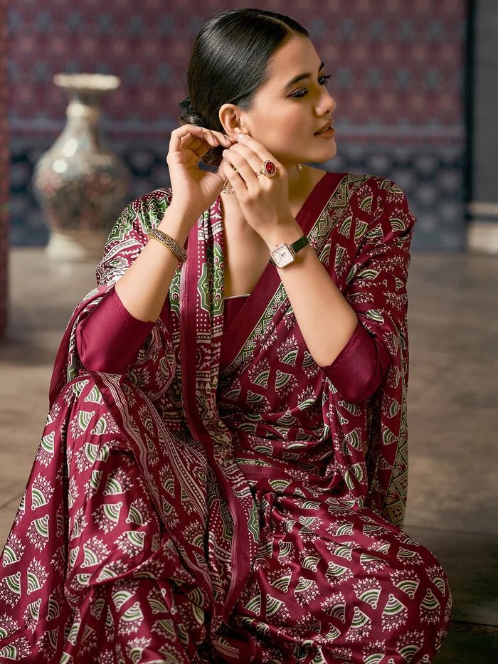 Indian Traditional Ajrakh Print Saree