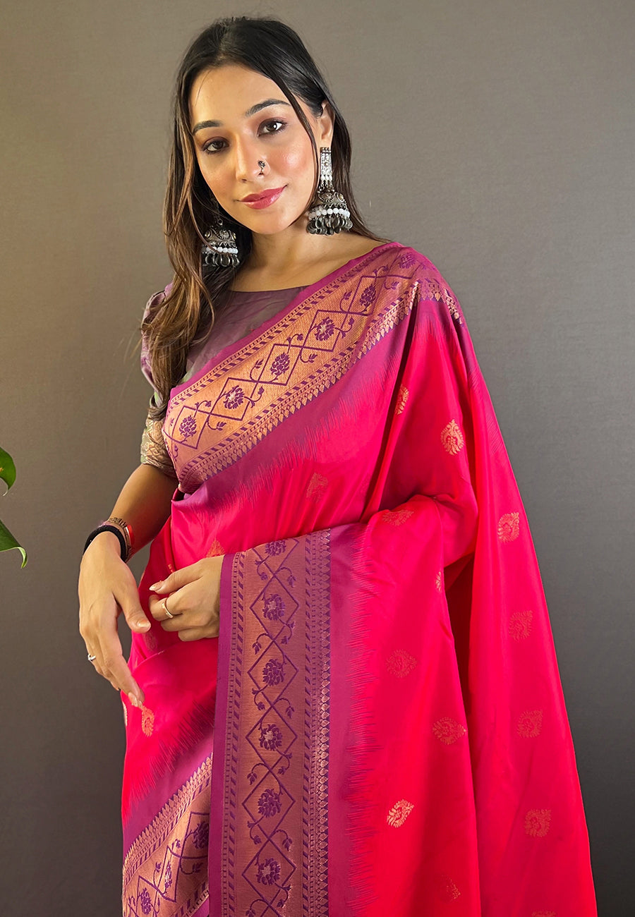 Pink Soft Silk Zari Woven Festival Wear Saree