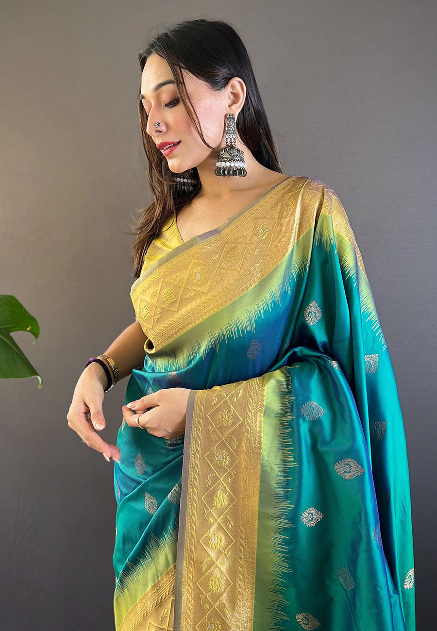 Rama Soft Silk Zari Woven Festival Wear Saree