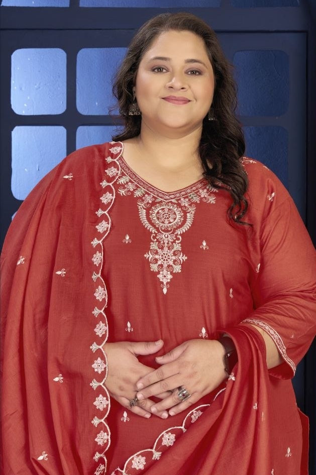 Plus Size Pure Cotton Kurta Pant Dupatta Set for Women | Nardev Fashion