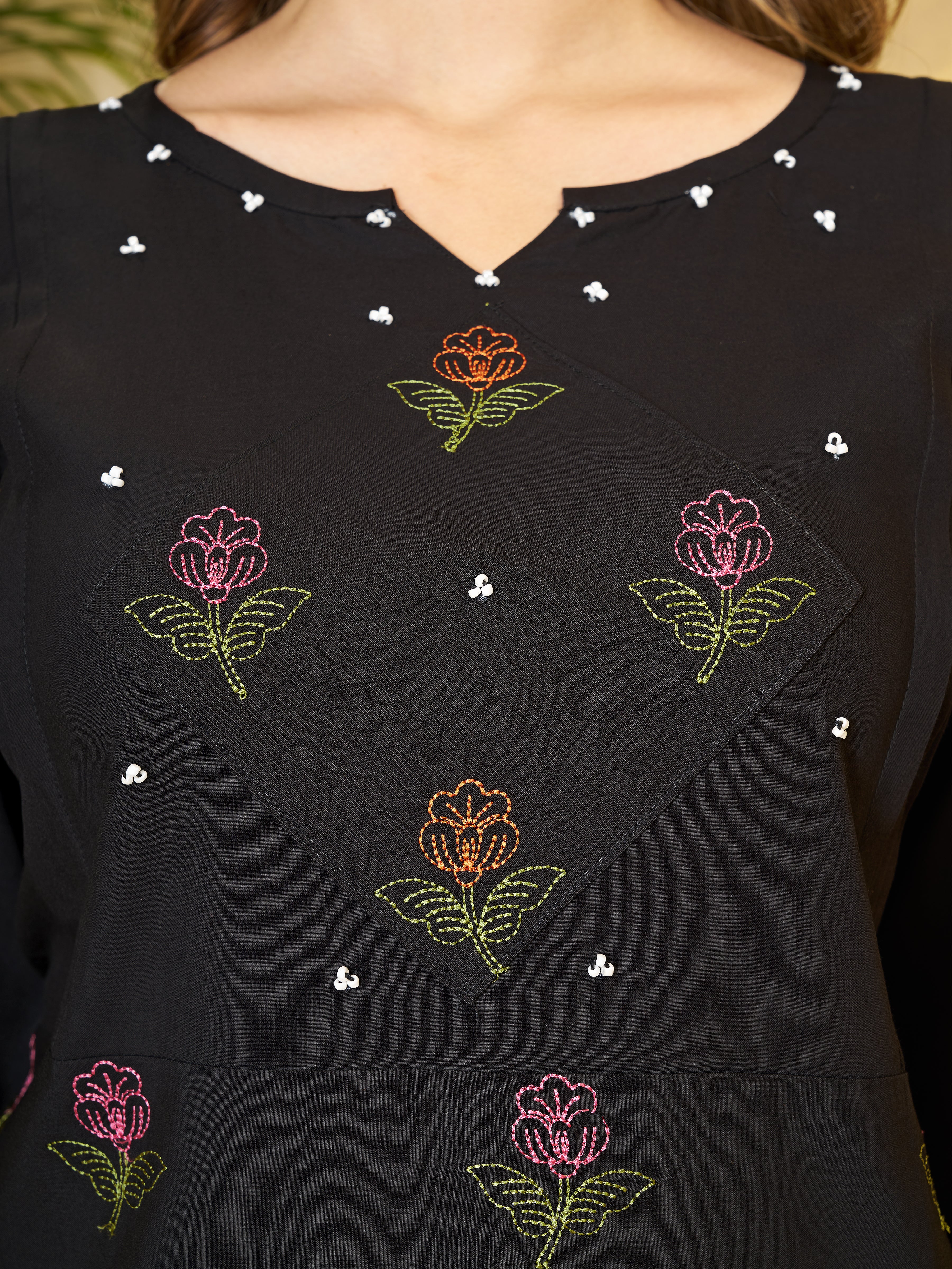 Black Heavy Rayon Floral Embroidered Co-Ord Set