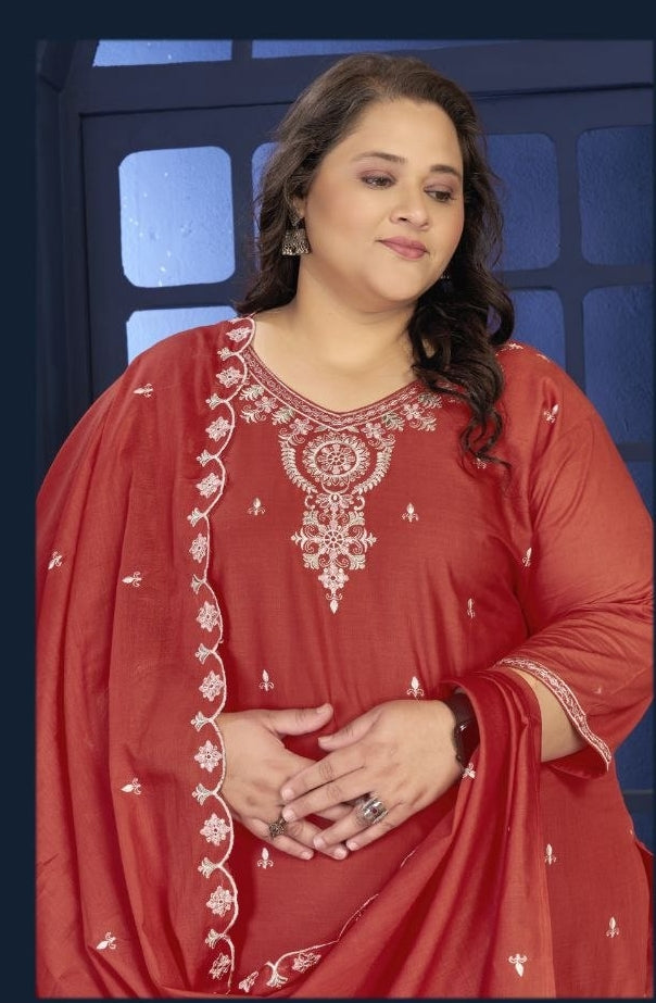 Plus Size Pure Cotton Kurta Pant Dupatta Set for Women | Nardev Fashion