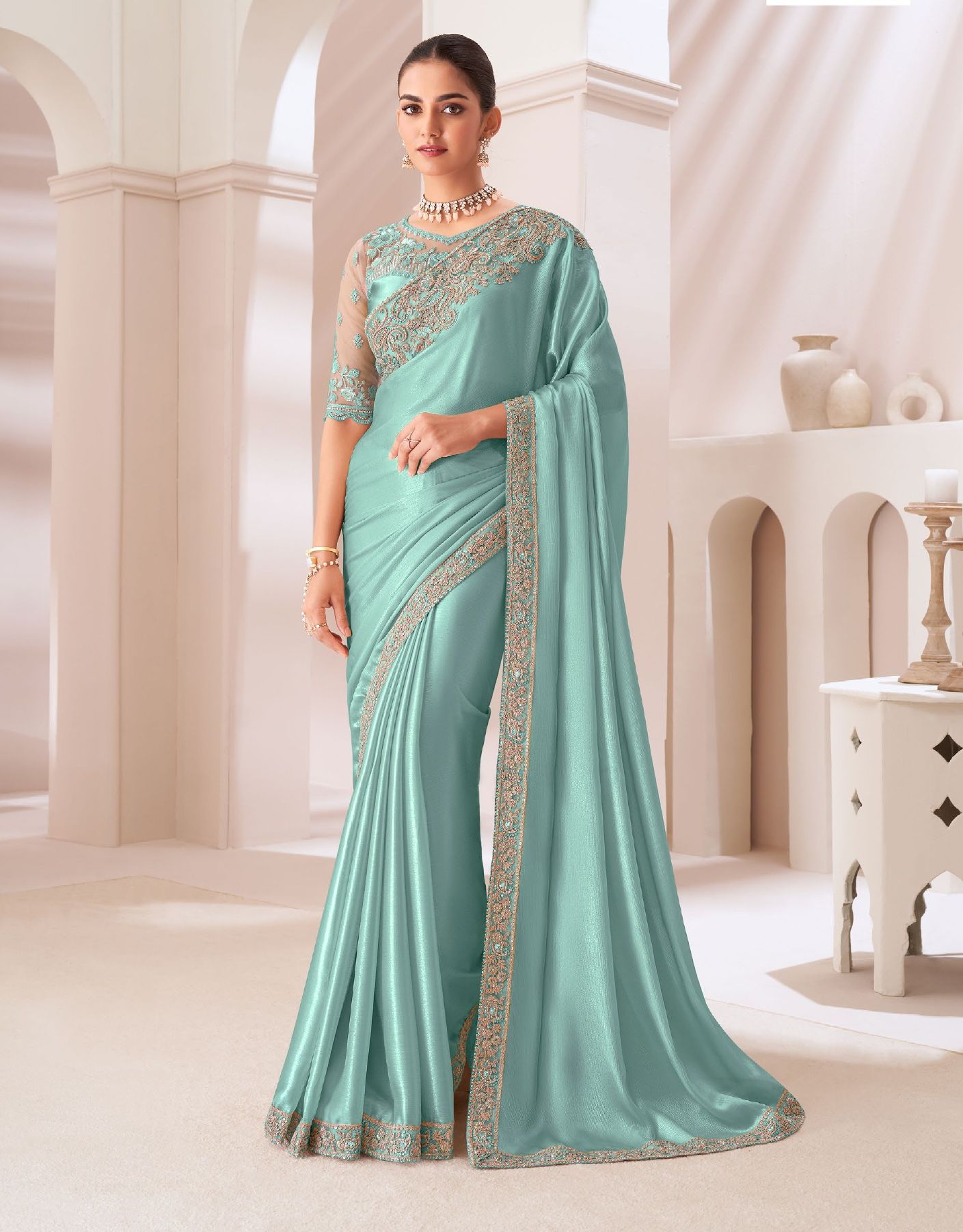 Sartin Chiffon Saree For Wedding Wear