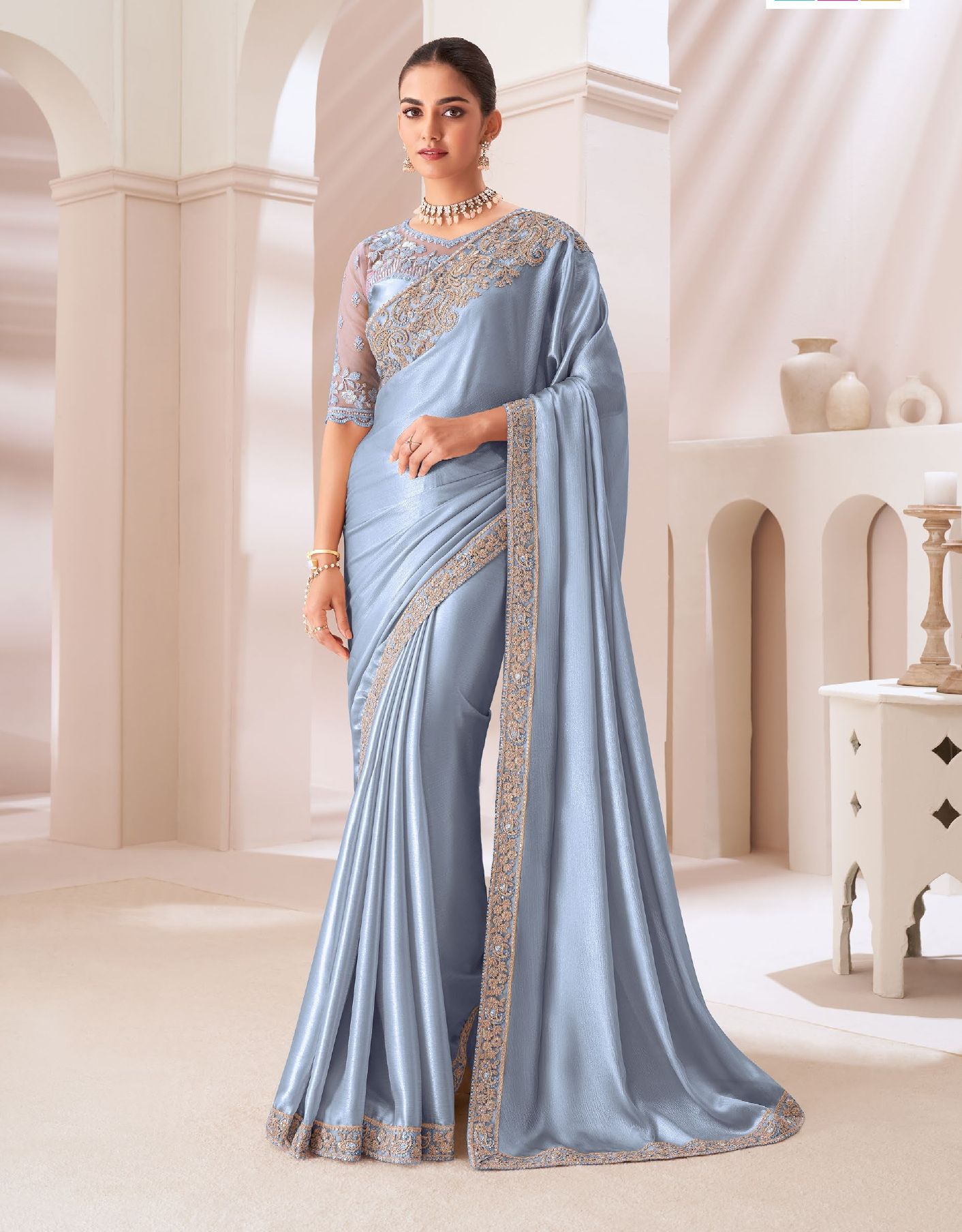 Festival Wear Sartin Chiffon Saree